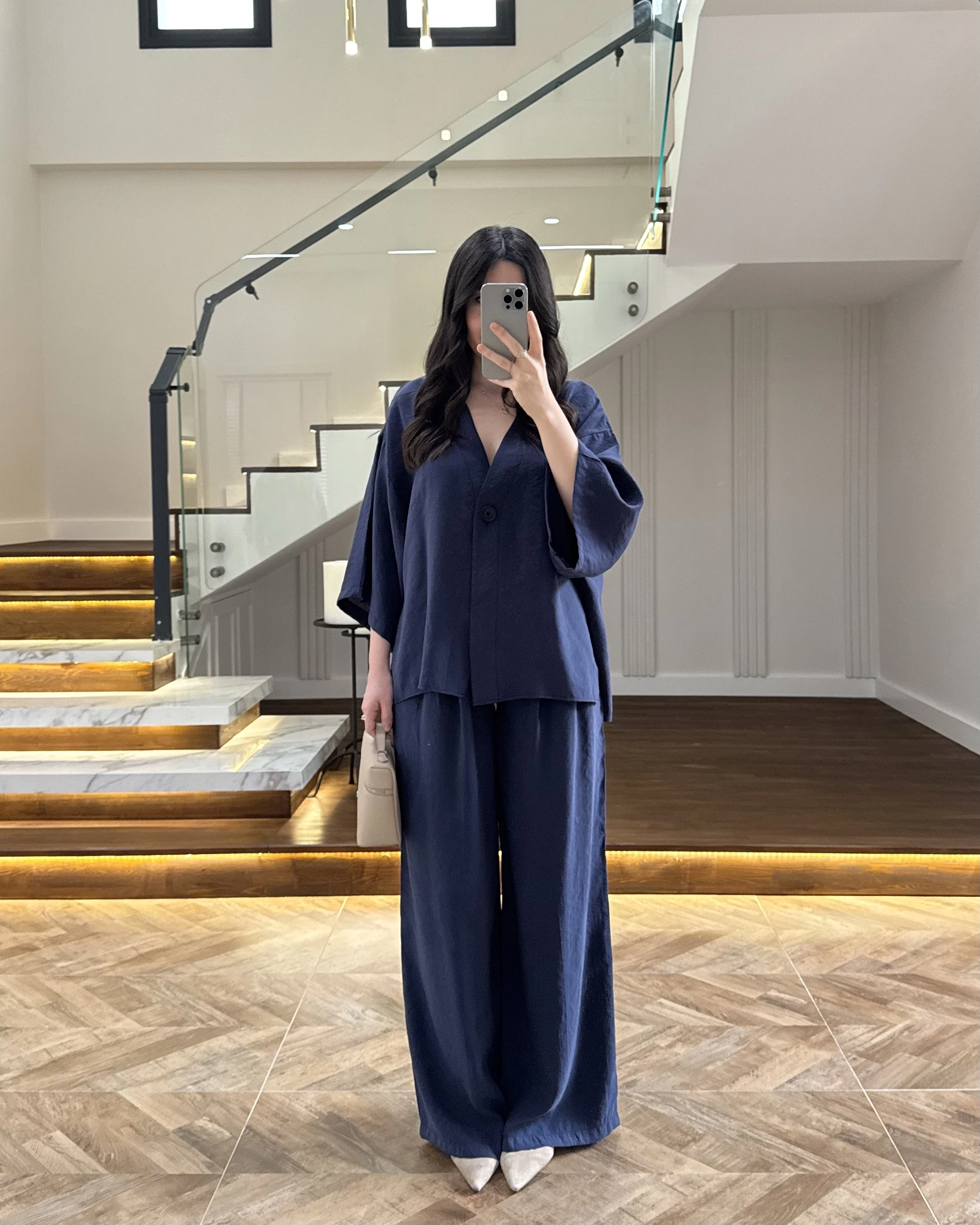 LACİVERT MODAL BLUZ PANTOLON TAKIM