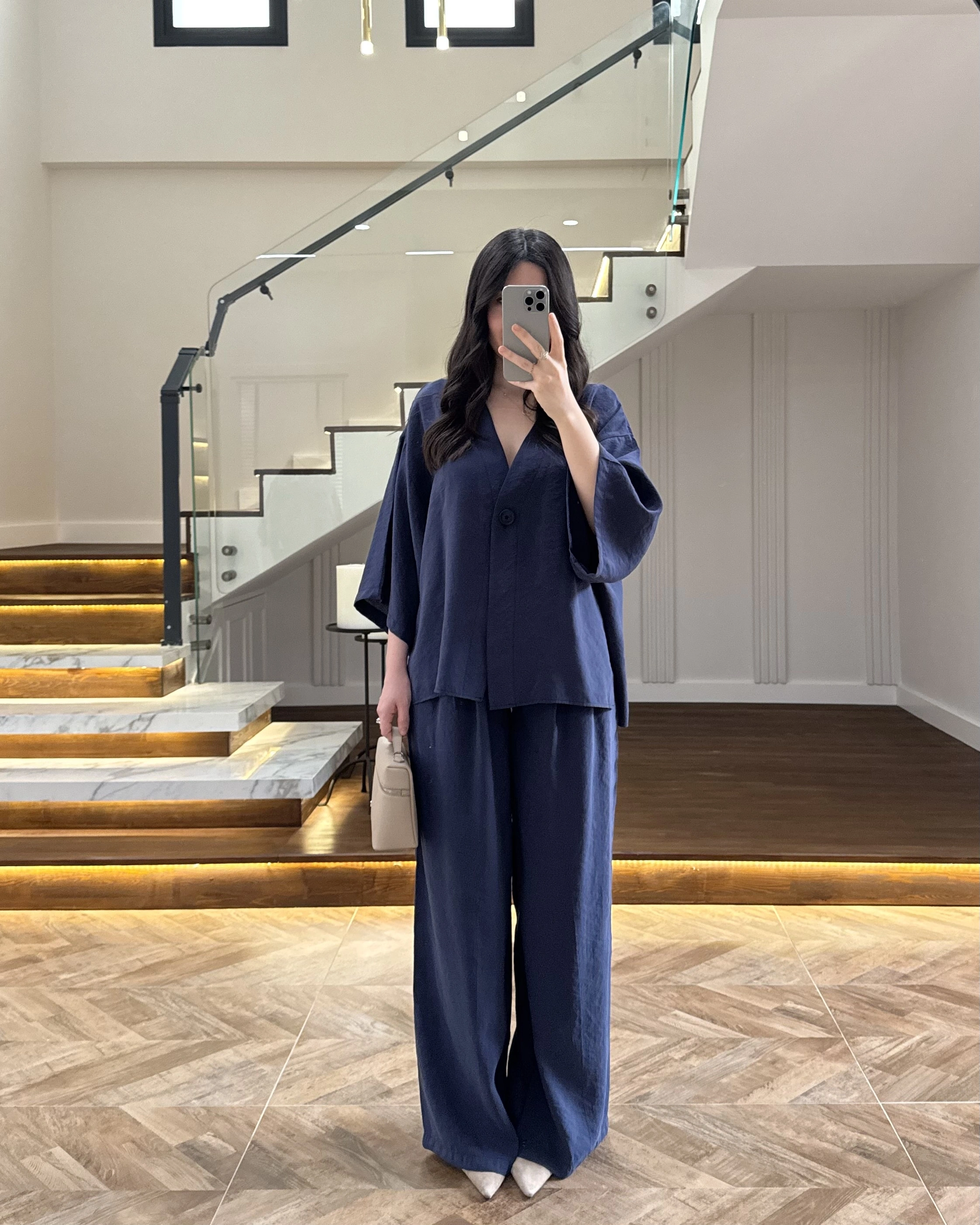 LACİVERT MODAL BLUZ PANTOLON TAKIM