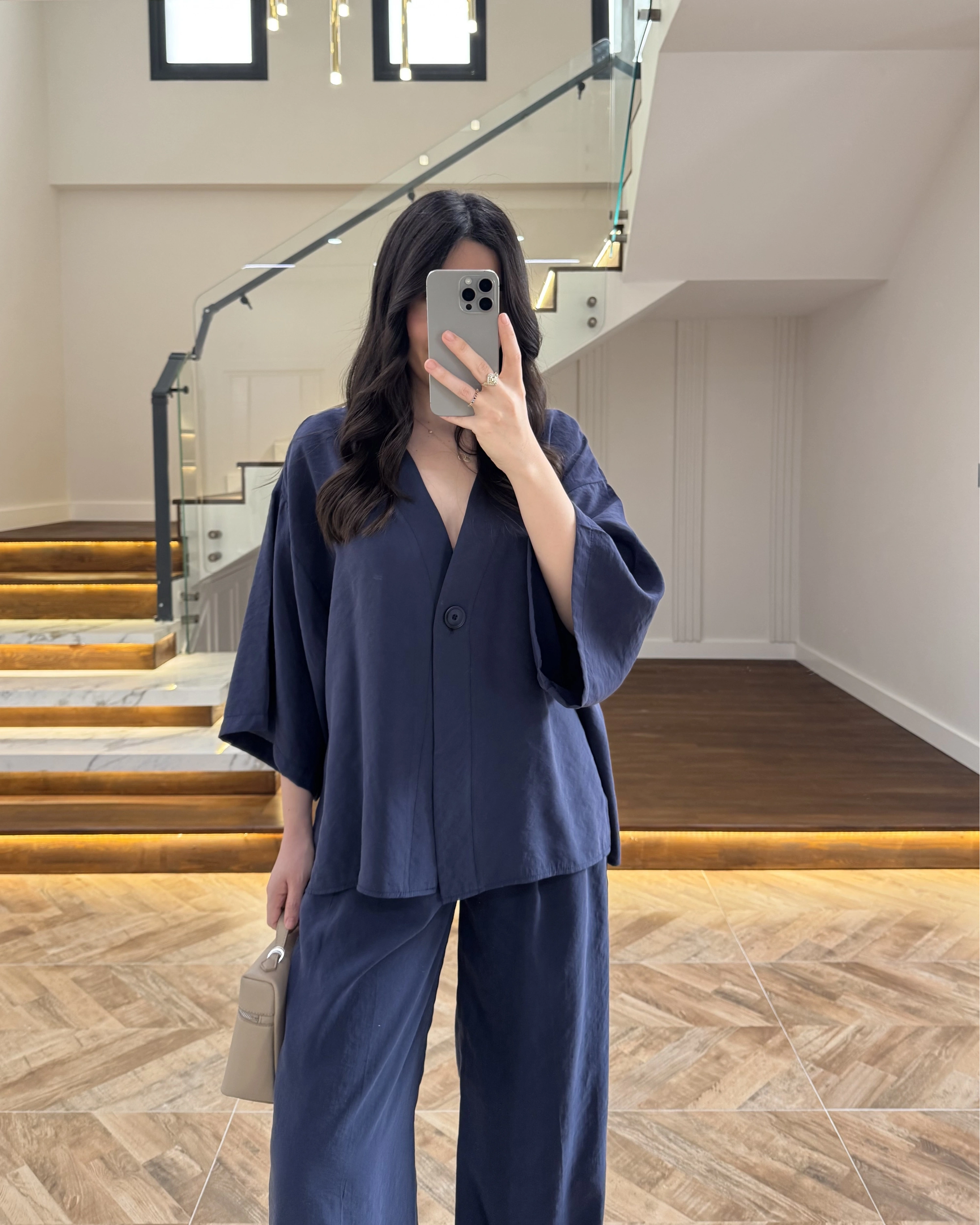 LACİVERT MODAL BLUZ PANTOLON TAKIM