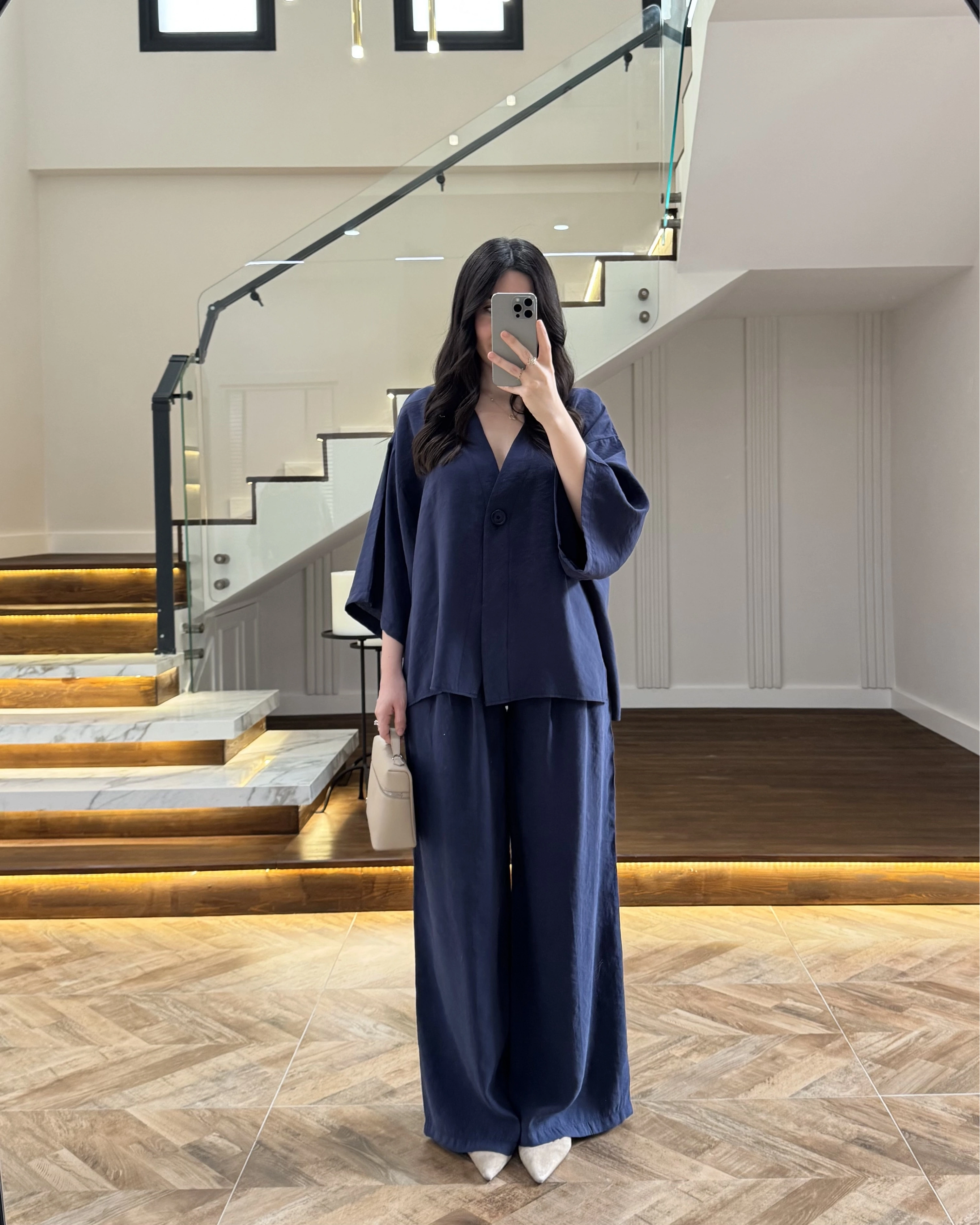 LACİVERT MODAL BLUZ PANTOLON TAKIM