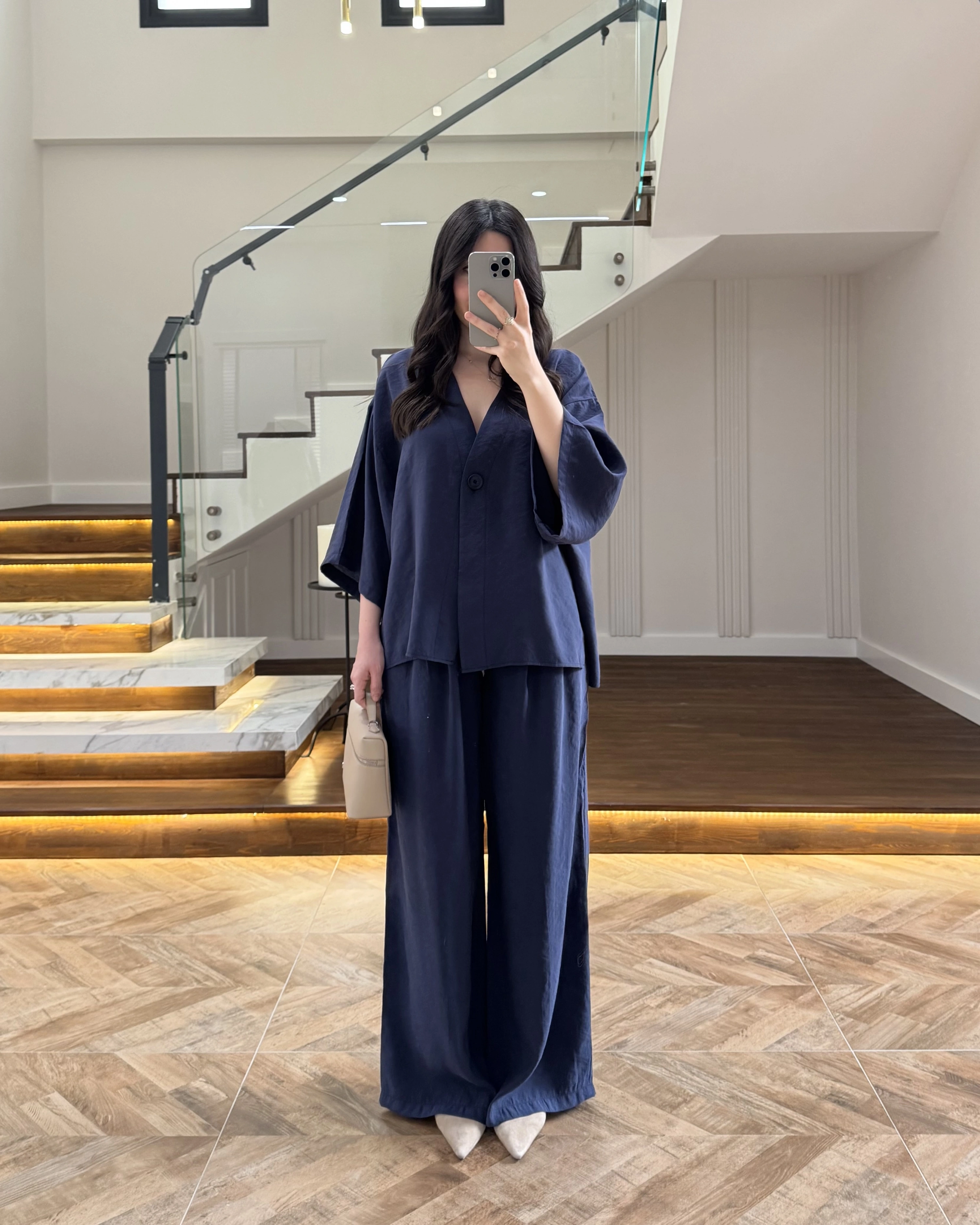 LACİVERT MODAL BLUZ PANTOLON TAKIM