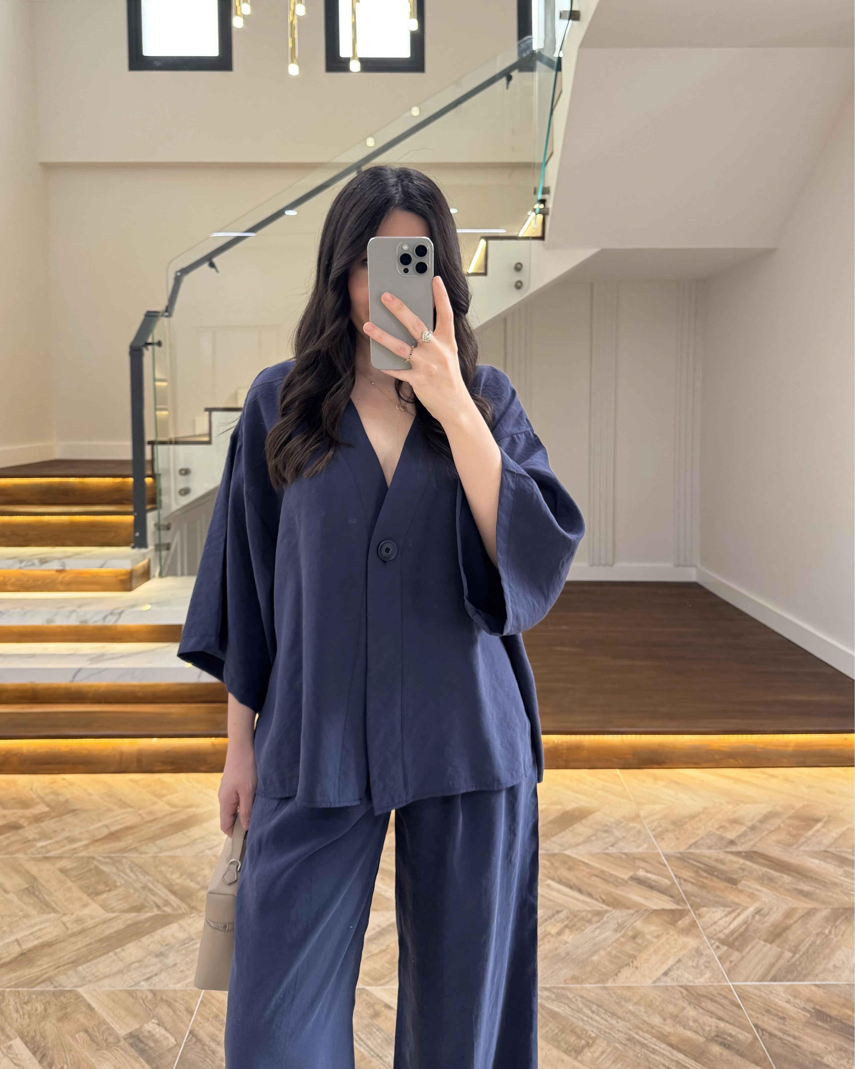 LACİVERT MODAL BLUZ PANTOLON TAKIM