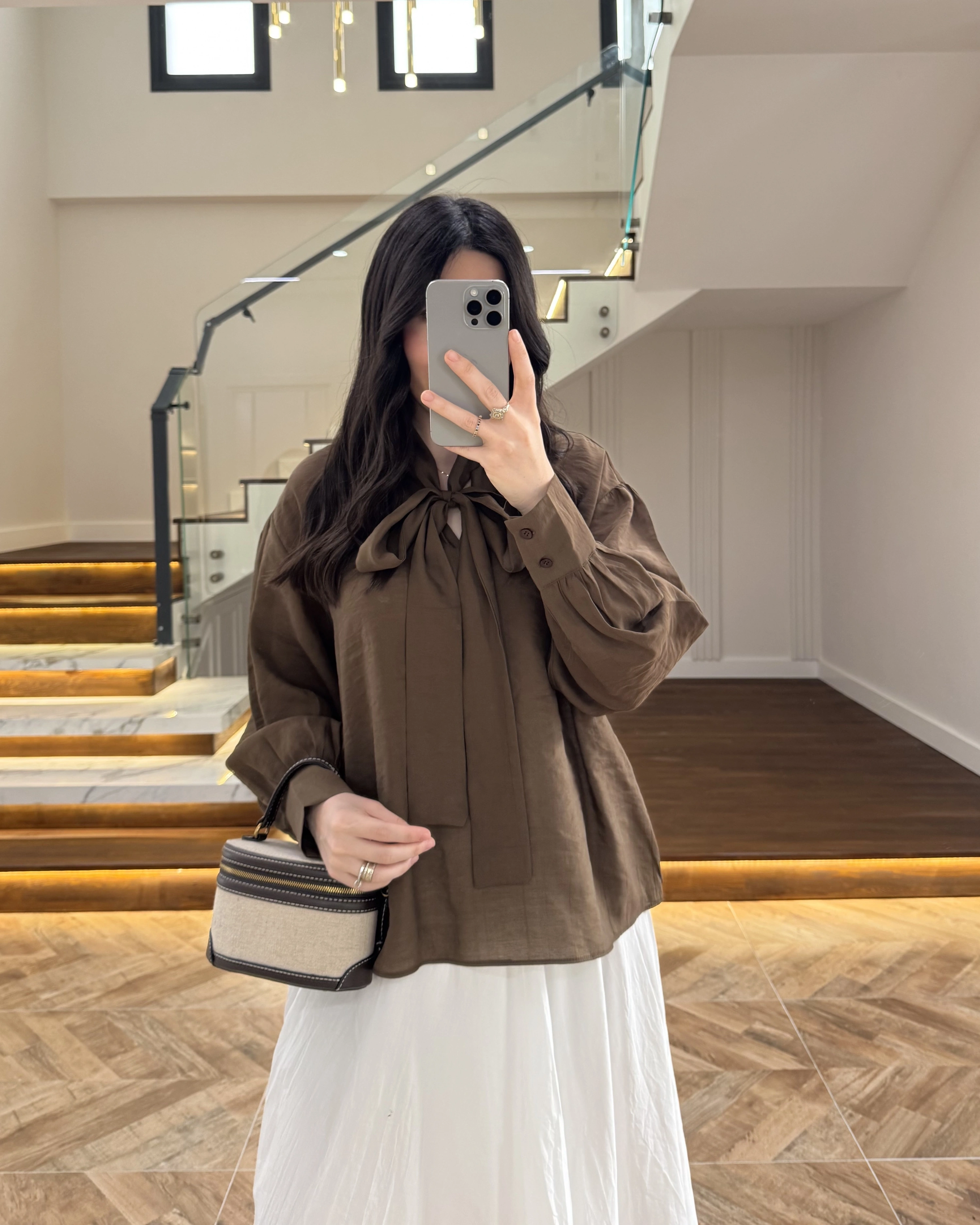 KAHVE BAĞCIKLI GÖMLEK -5050