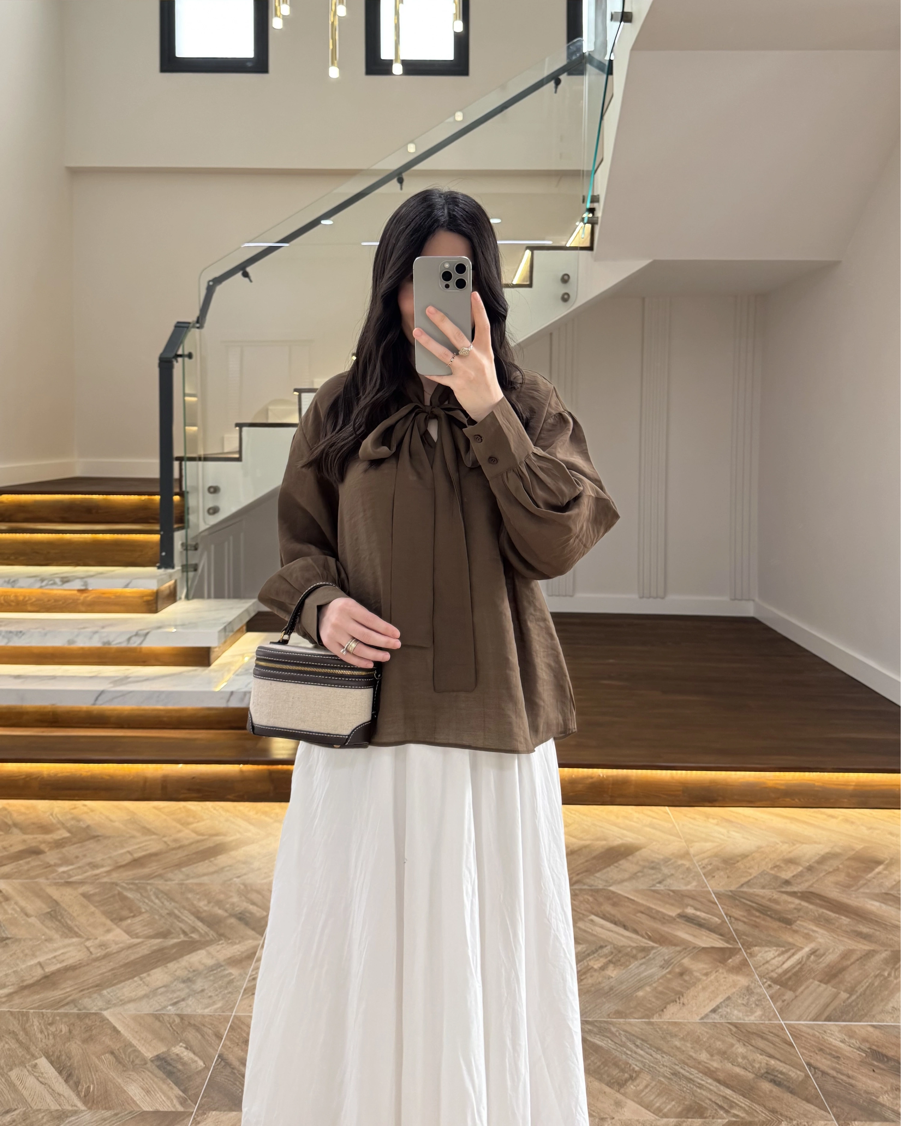 KAHVE BAĞCIKLI GÖMLEK -5050