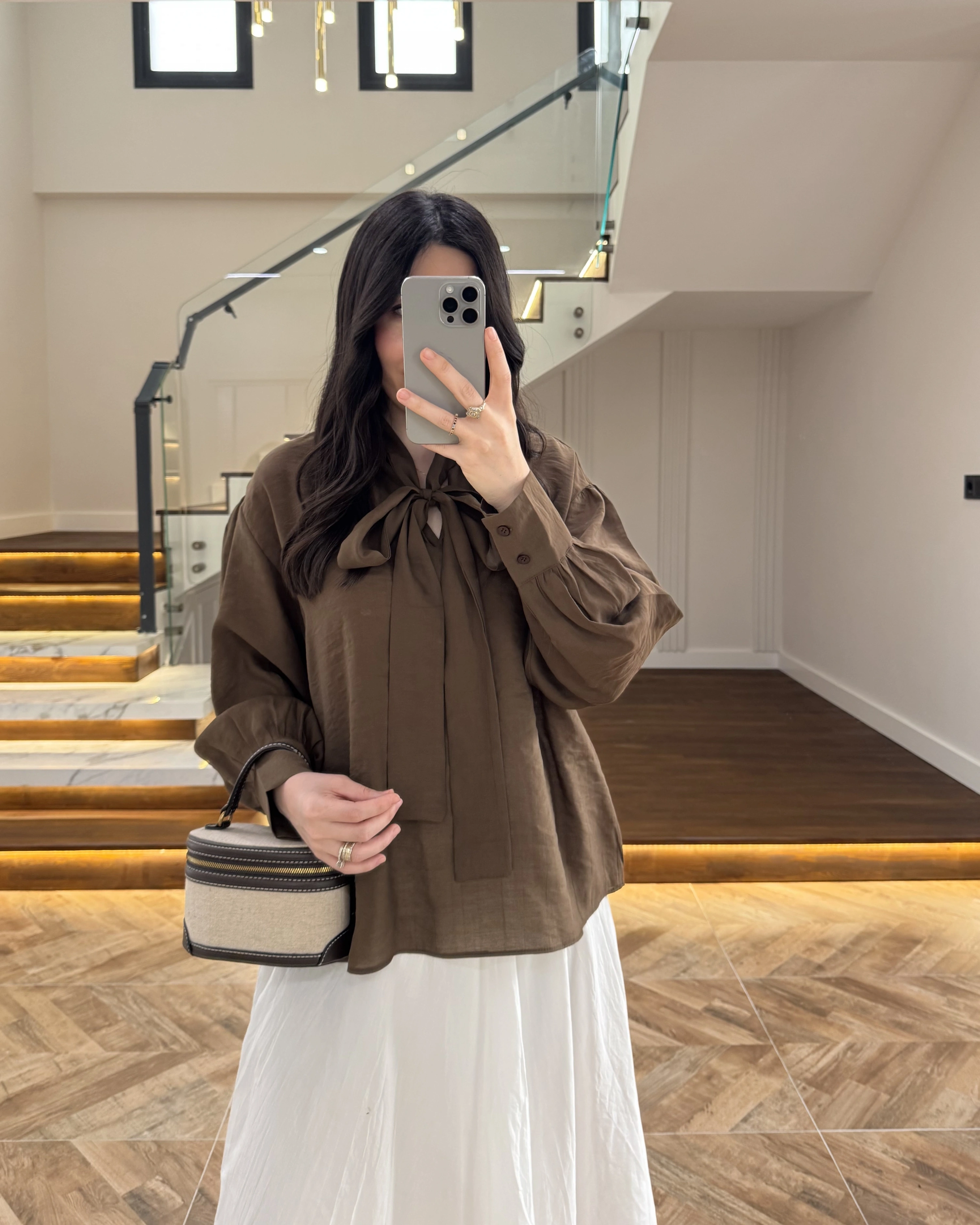 KAHVE BAĞCIKLI GÖMLEK -5050