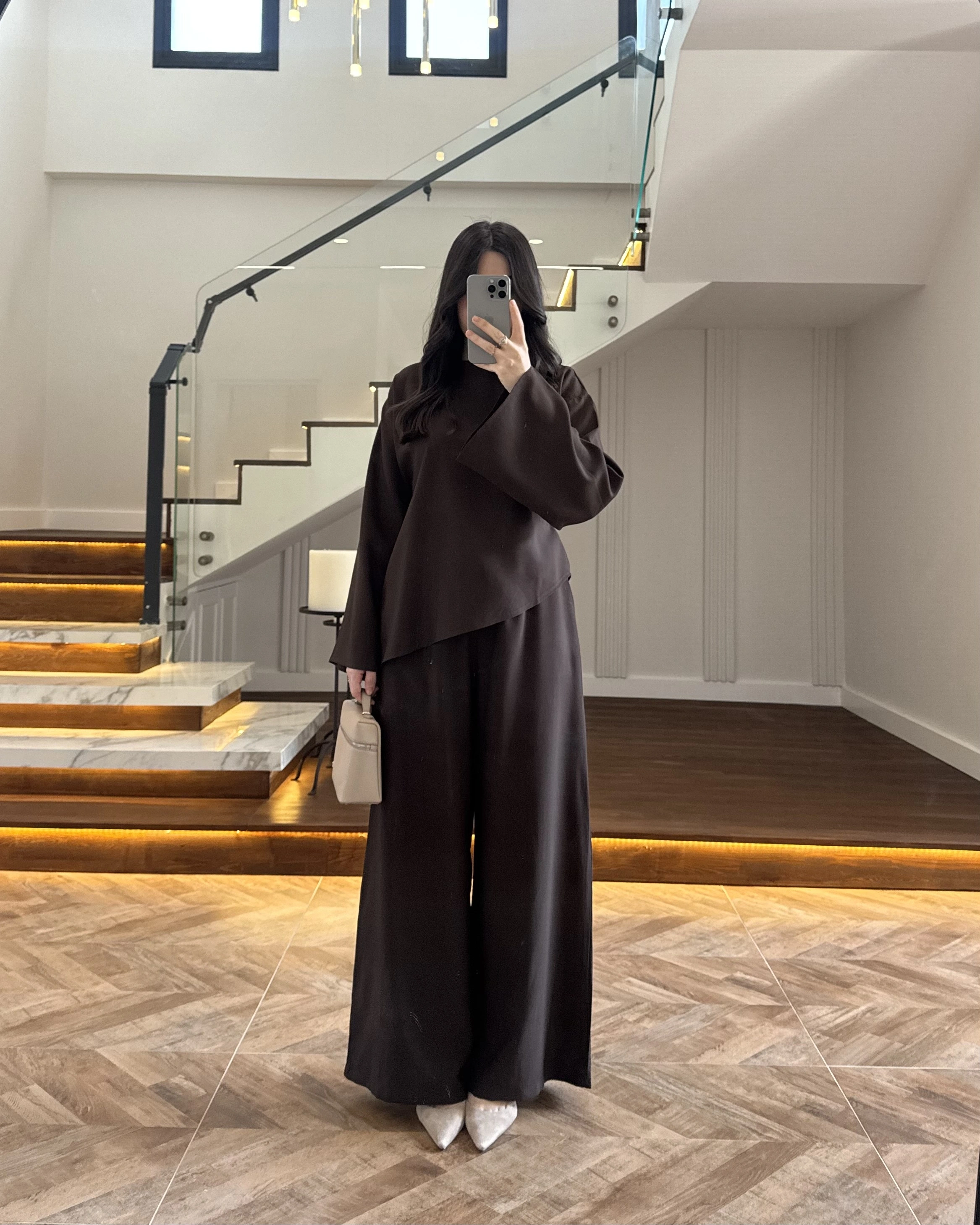 KAHVE ASİMETRİK KUŞAKLI TAKIM-9099