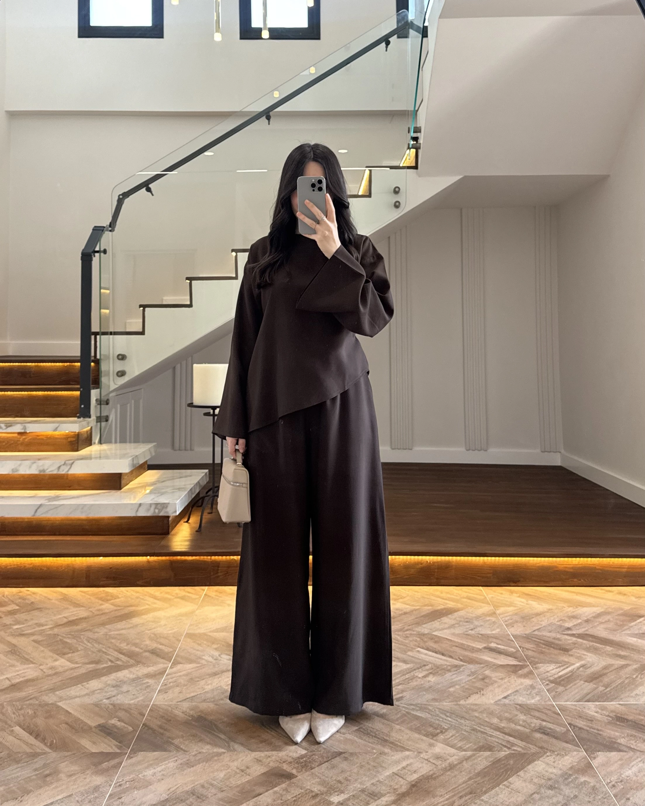 KAHVE ASİMETRİK KUŞAKLI TAKIM-9099