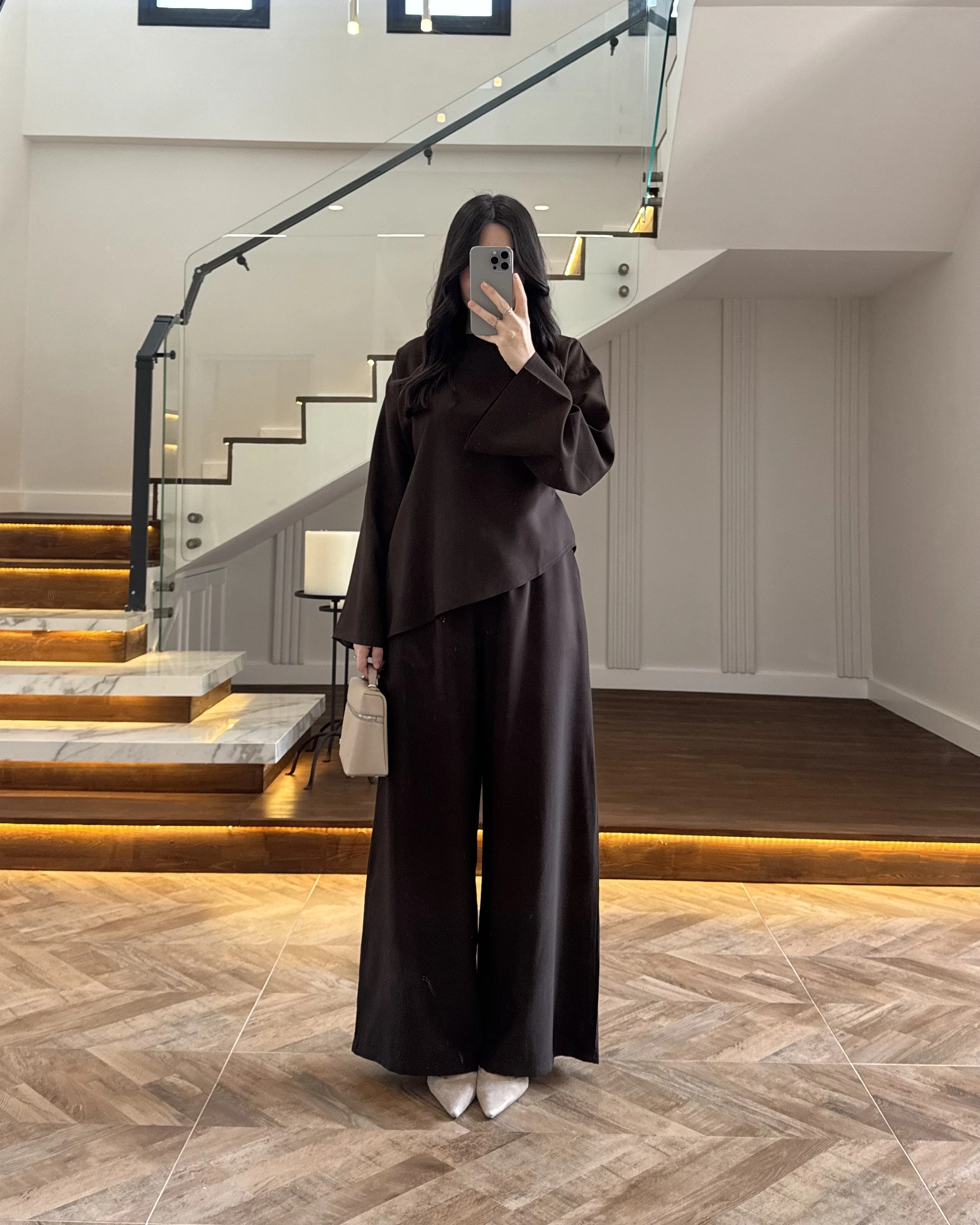 KAHVE ASİMETRİK KUŞAKLI TAKIM-9099