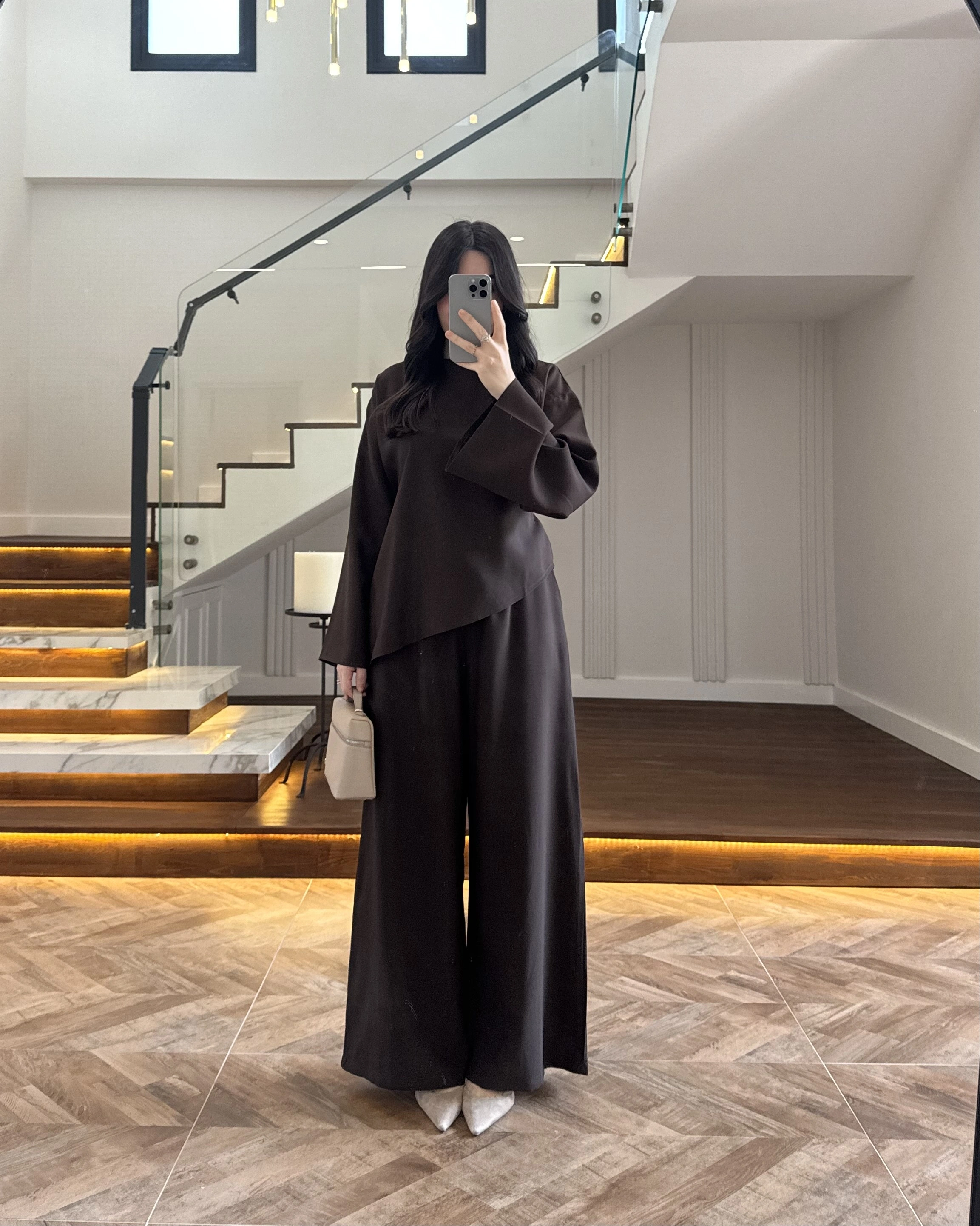 KAHVE ASİMETRİK KUŞAKLI TAKIM-9099