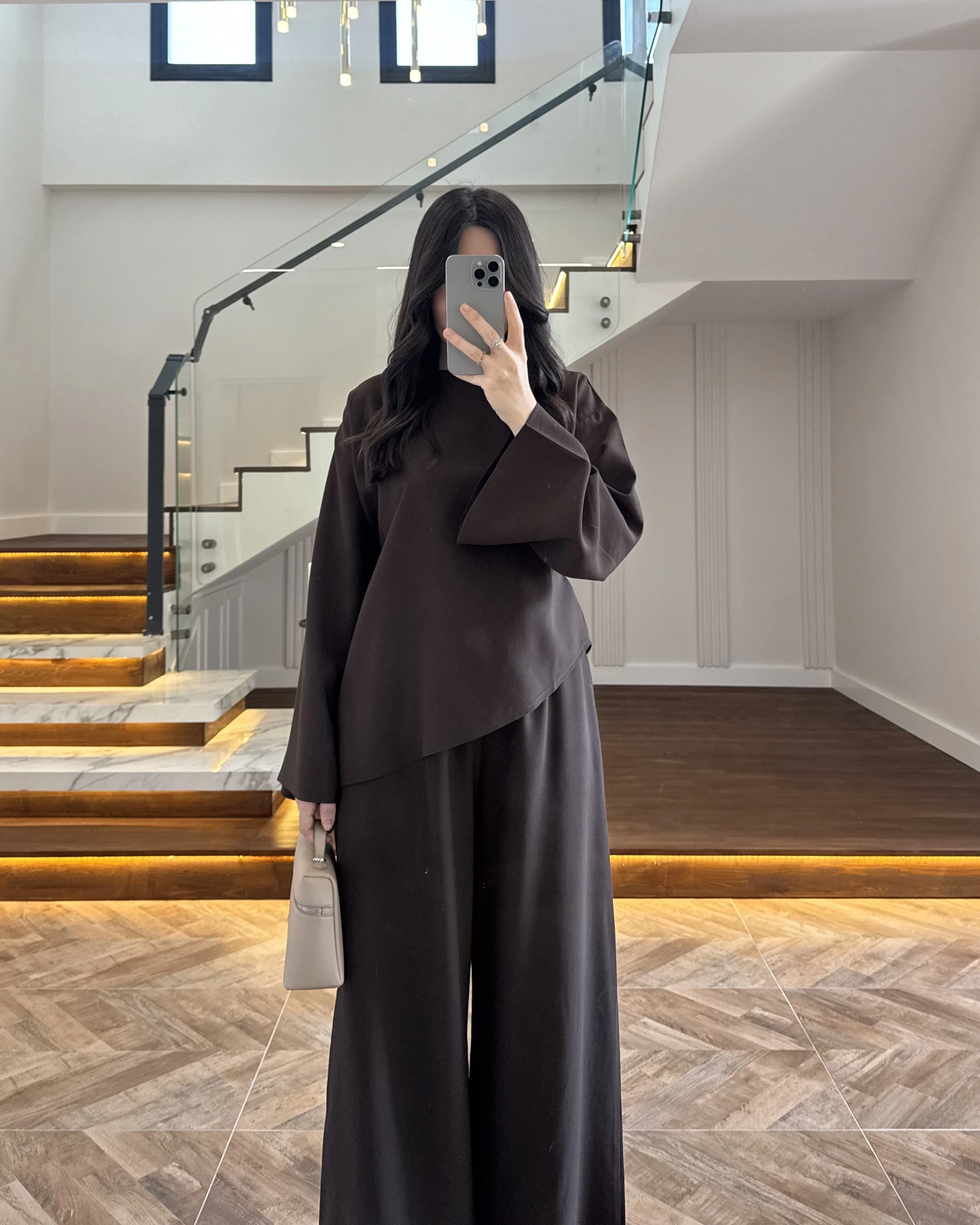 KAHVE ASİMETRİK KUŞAKLI TAKIM-9099