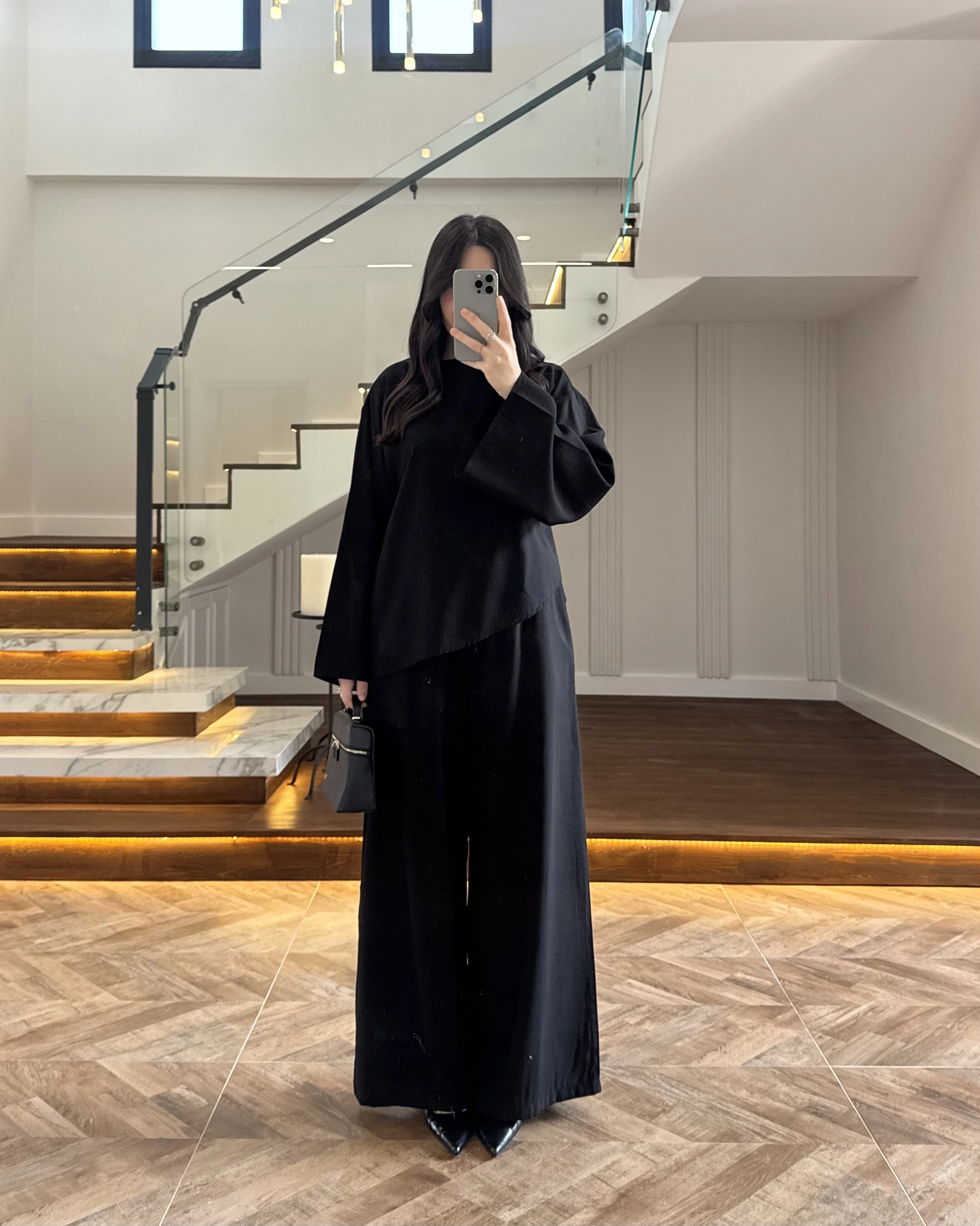 SİYAH ASİMETRİK KUŞAKLI TAKIM-9099