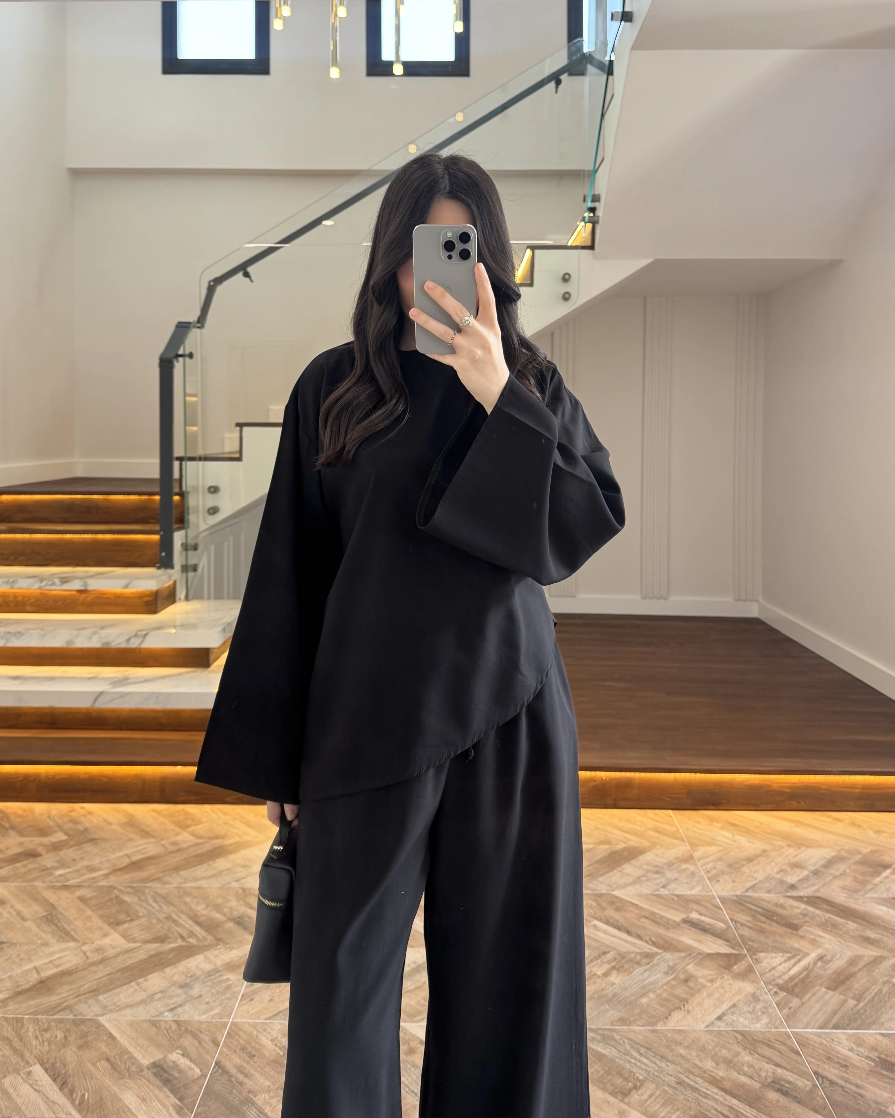 SİYAH ASİMETRİK KUŞAKLI TAKIM-9099