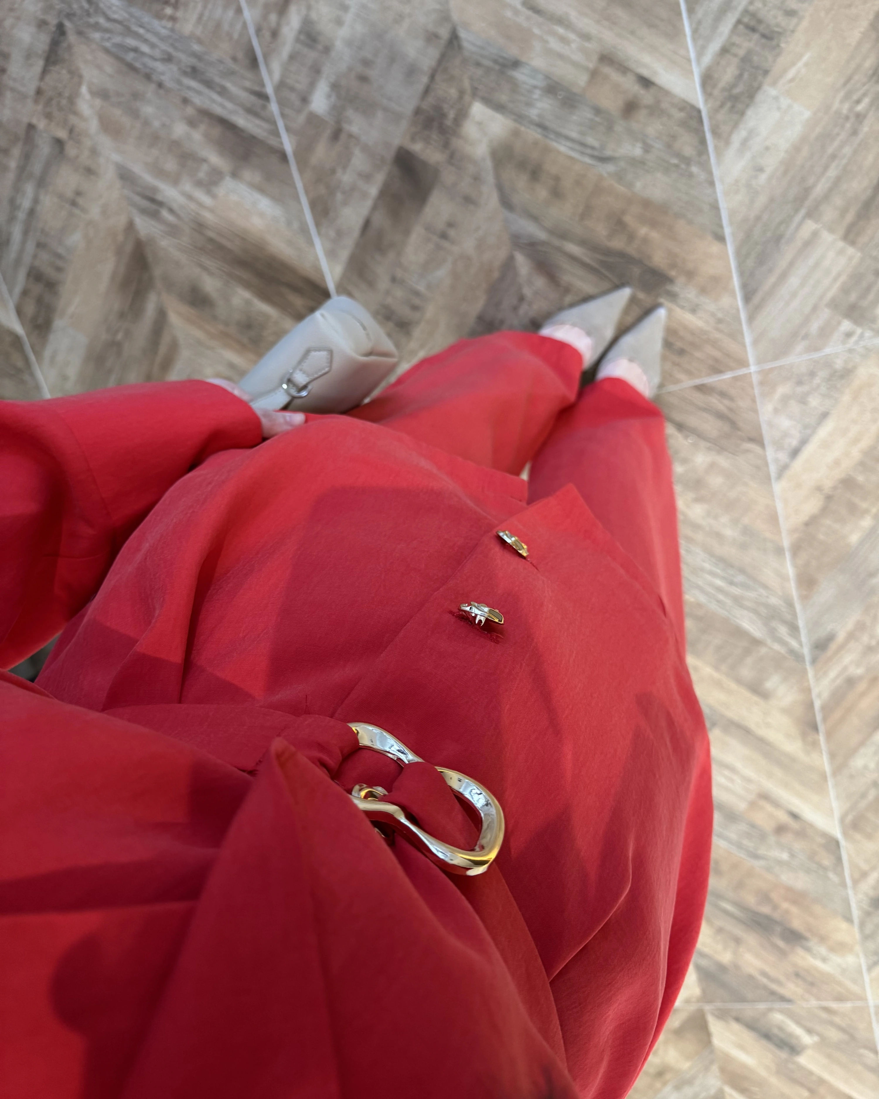 KIRMIZI TOKA DETAYLI TUNİK TAKIM -8927