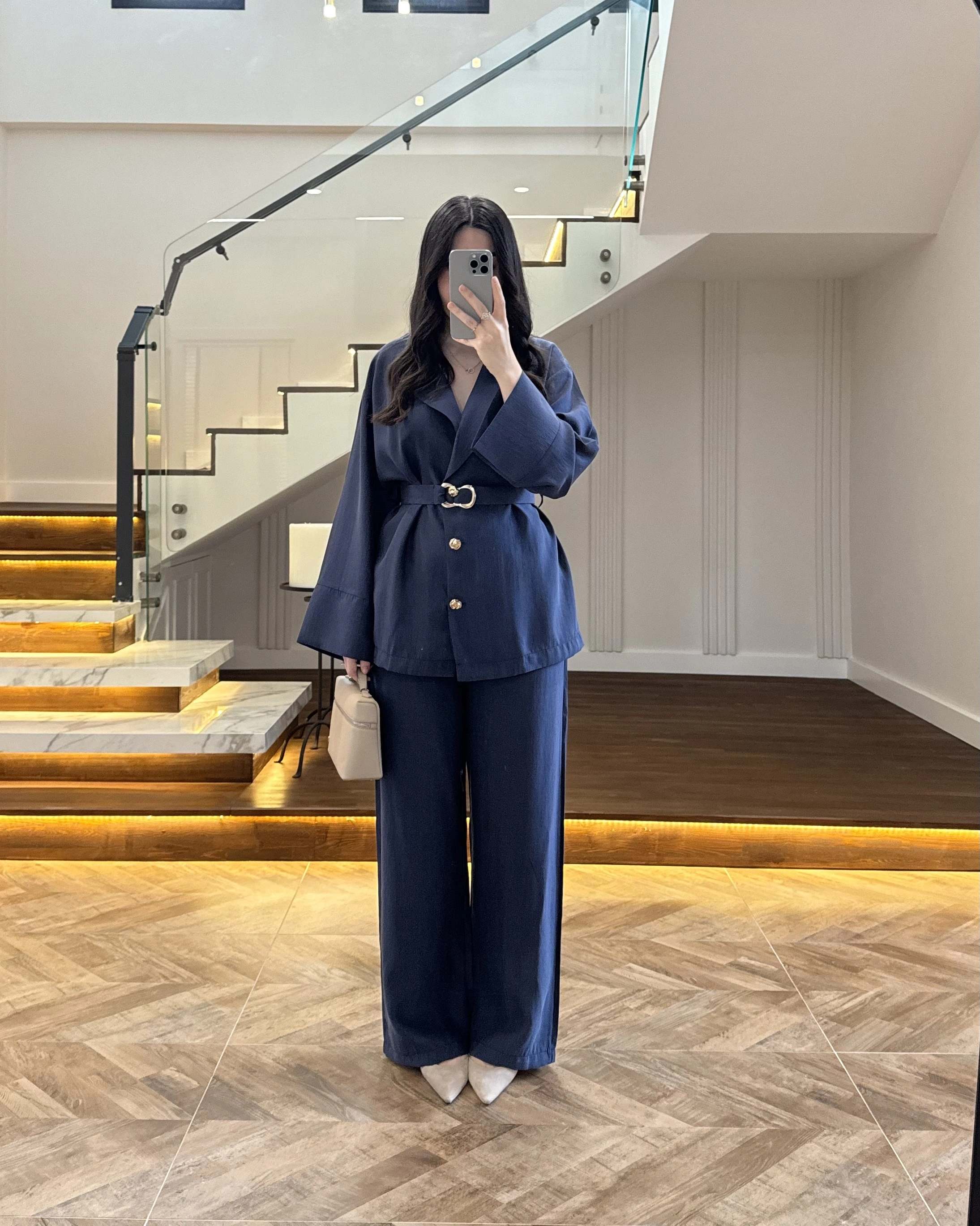 LACİVERT TOKA DETAYLI TUNİK TAKIM -8927