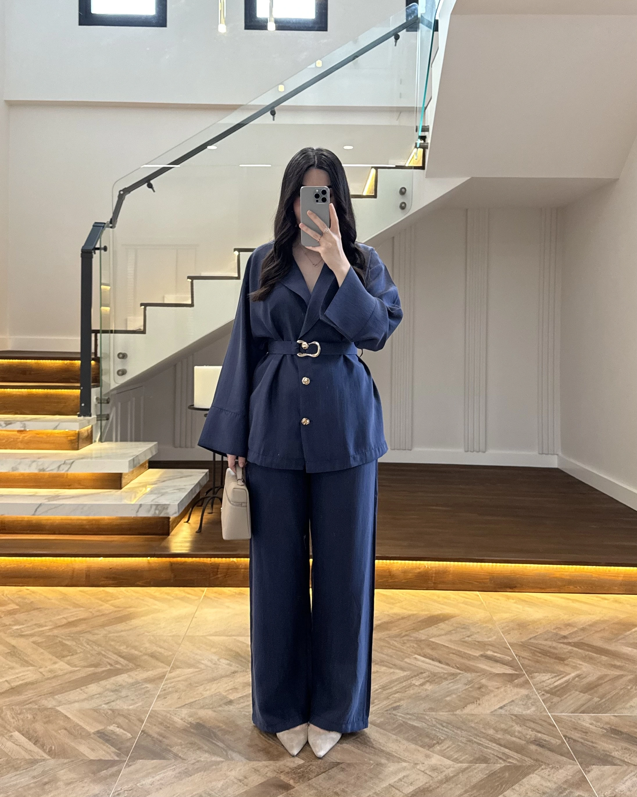 LACİVERT TOKA DETAYLI TUNİK TAKIM -8927