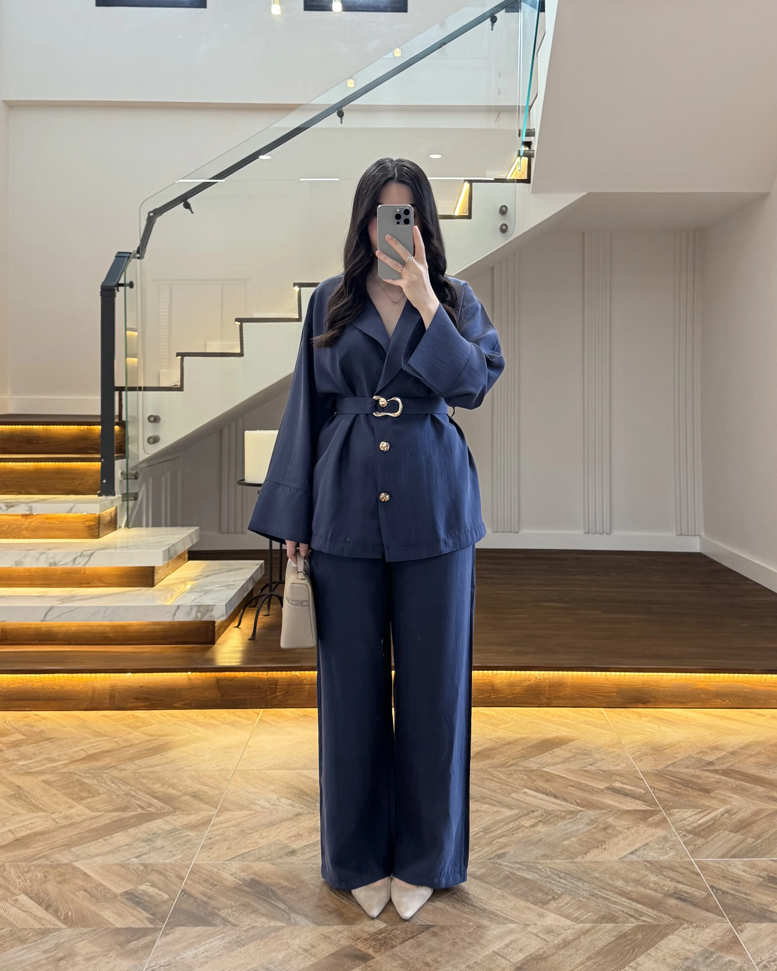 LACİVERT TOKA DETAYLI TUNİK TAKIM -8927