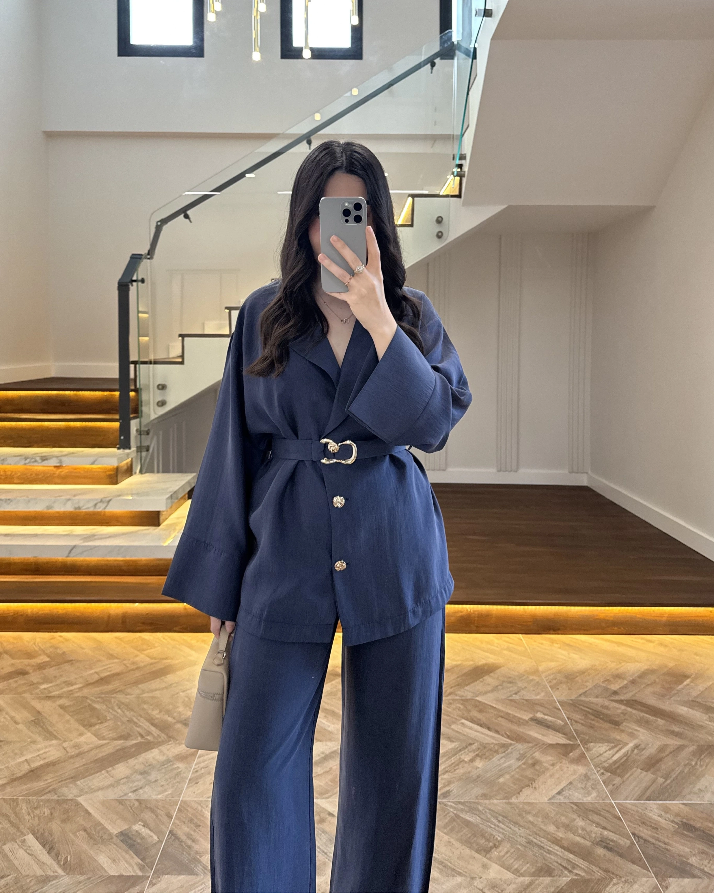 LACİVERT TOKA DETAYLI TUNİK TAKIM -8927