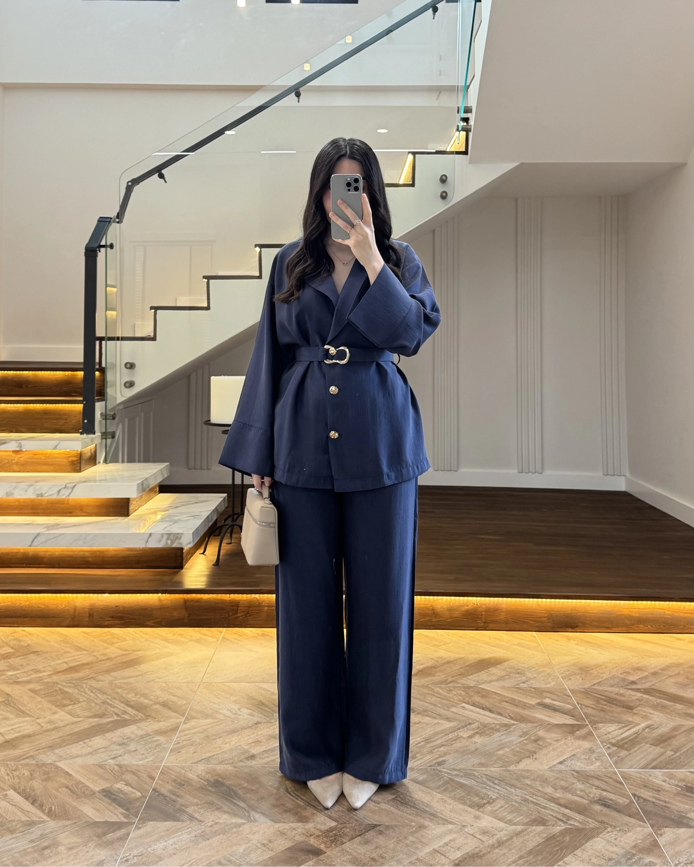 LACİVERT TOKA DETAYLI TUNİK TAKIM -8927