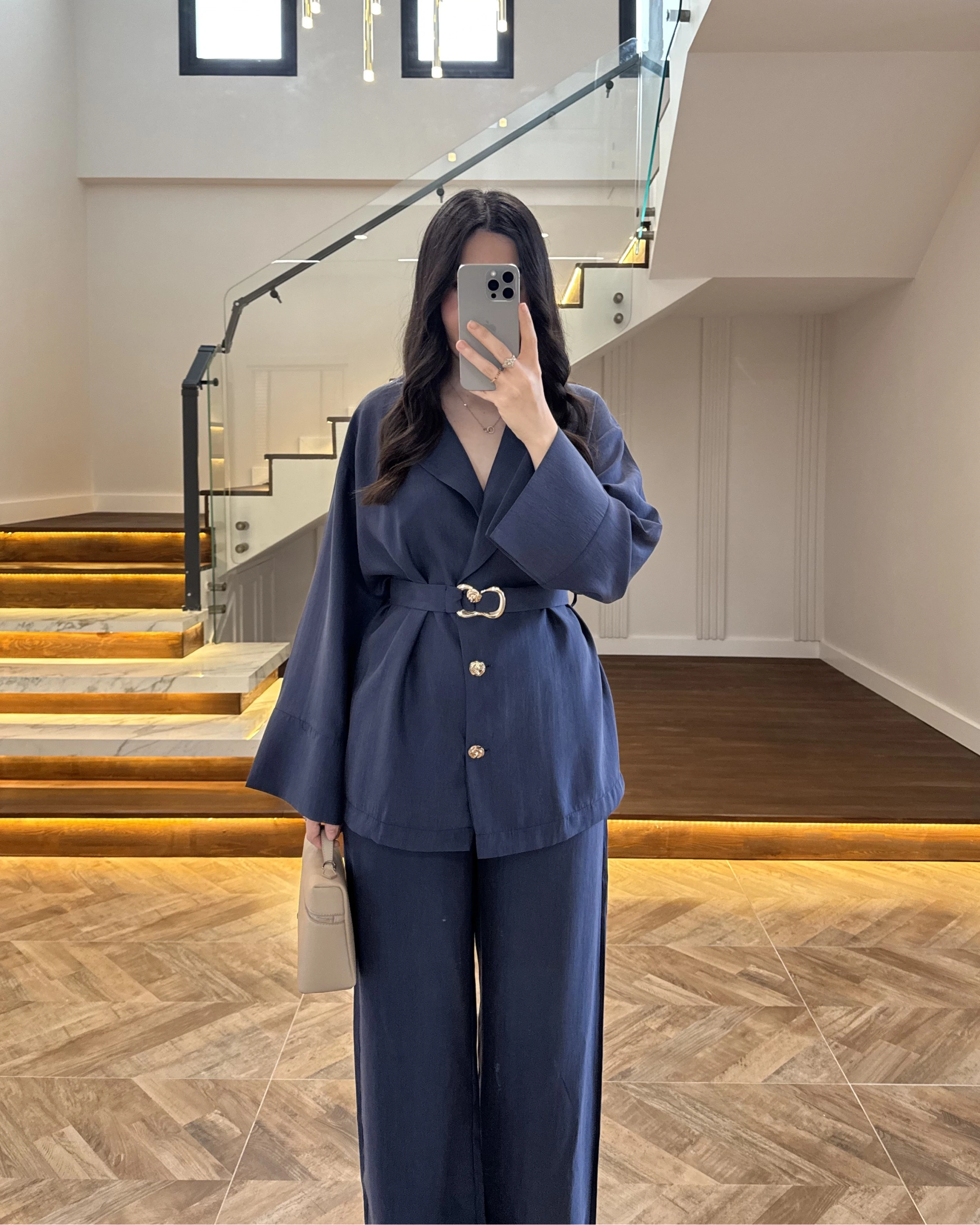 LACİVERT TOKA DETAYLI TUNİK TAKIM -8927