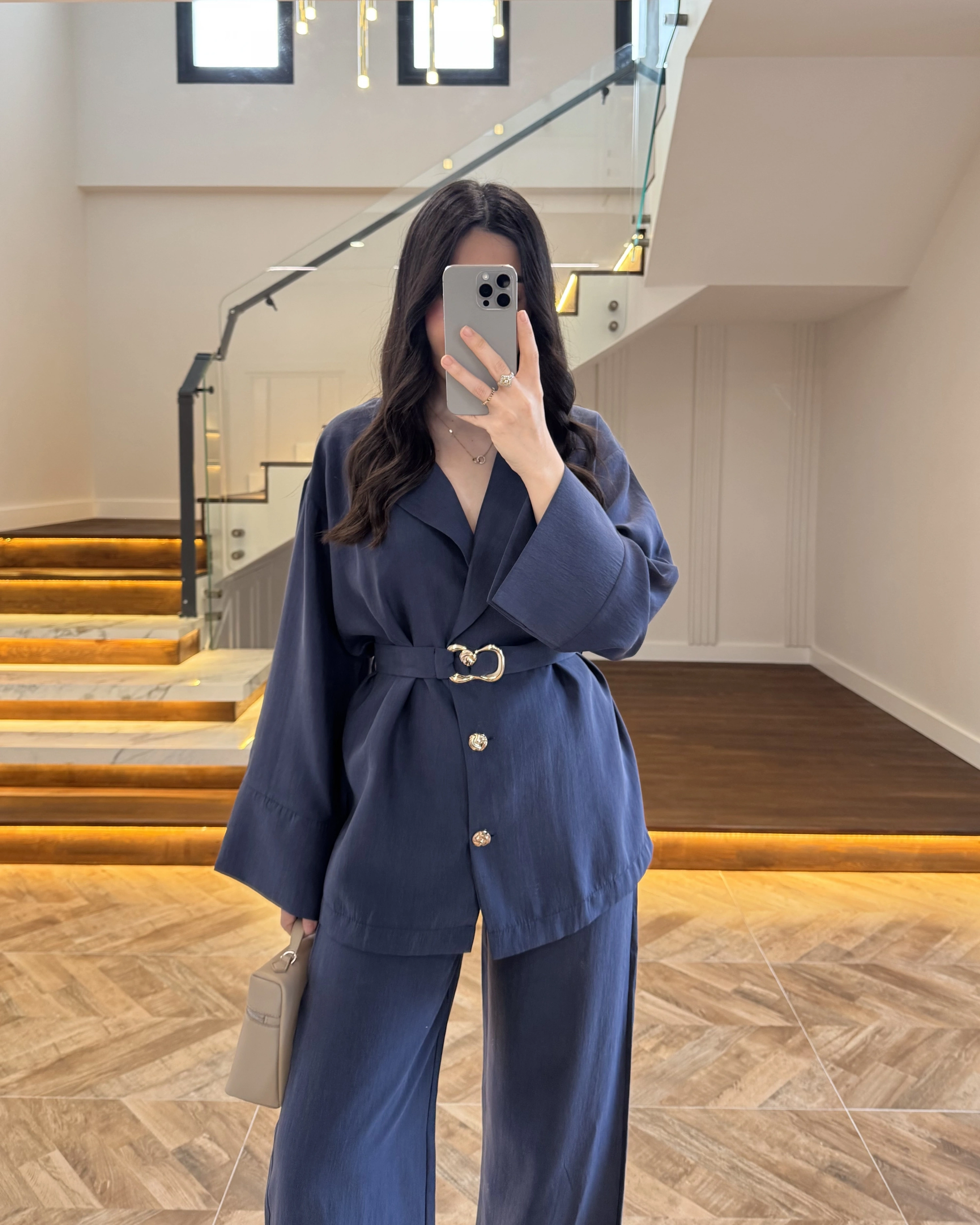 LACİVERT TOKA DETAYLI TUNİK TAKIM -8927