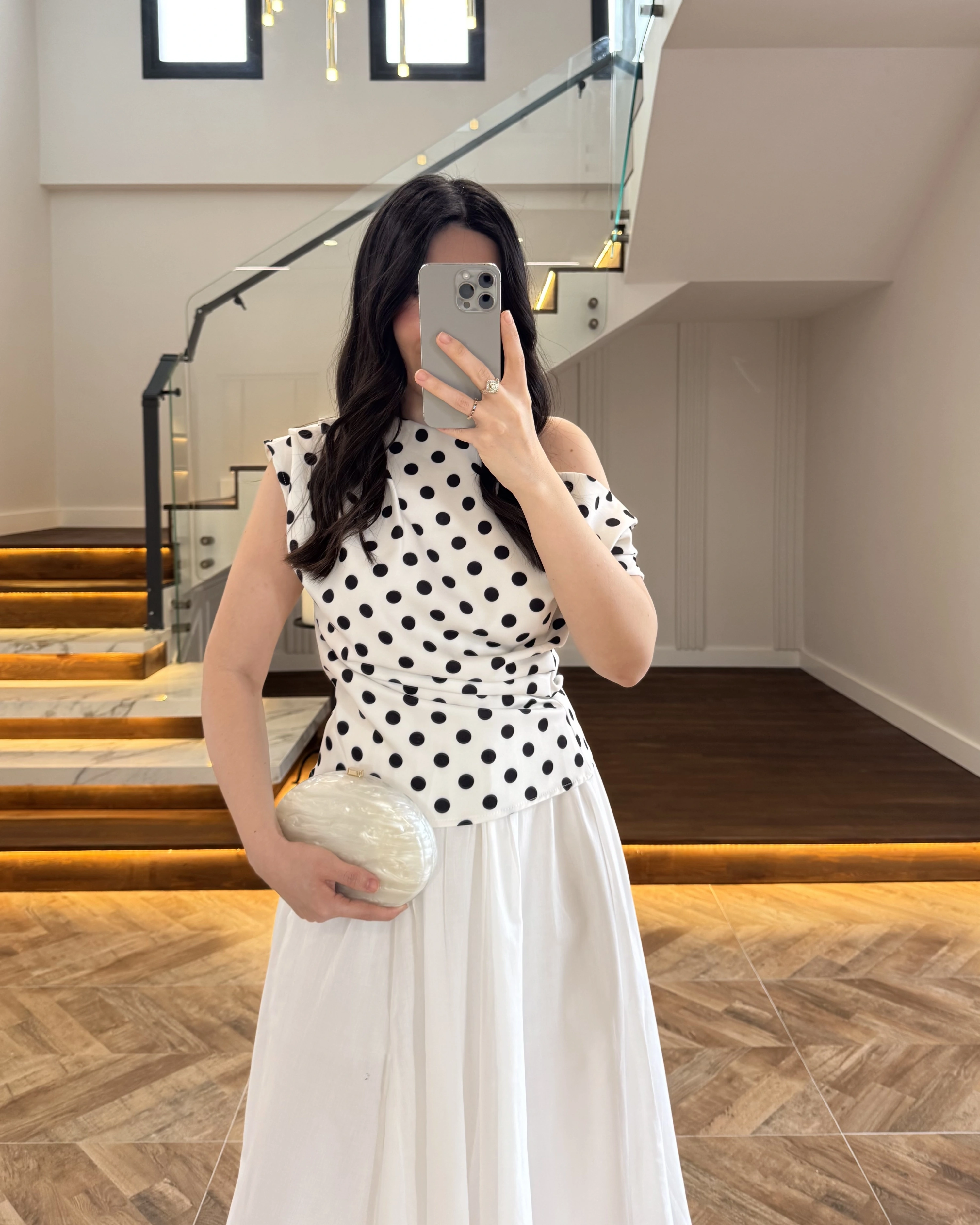 BEYAZ PUANTİYELİ BLUZ -71779