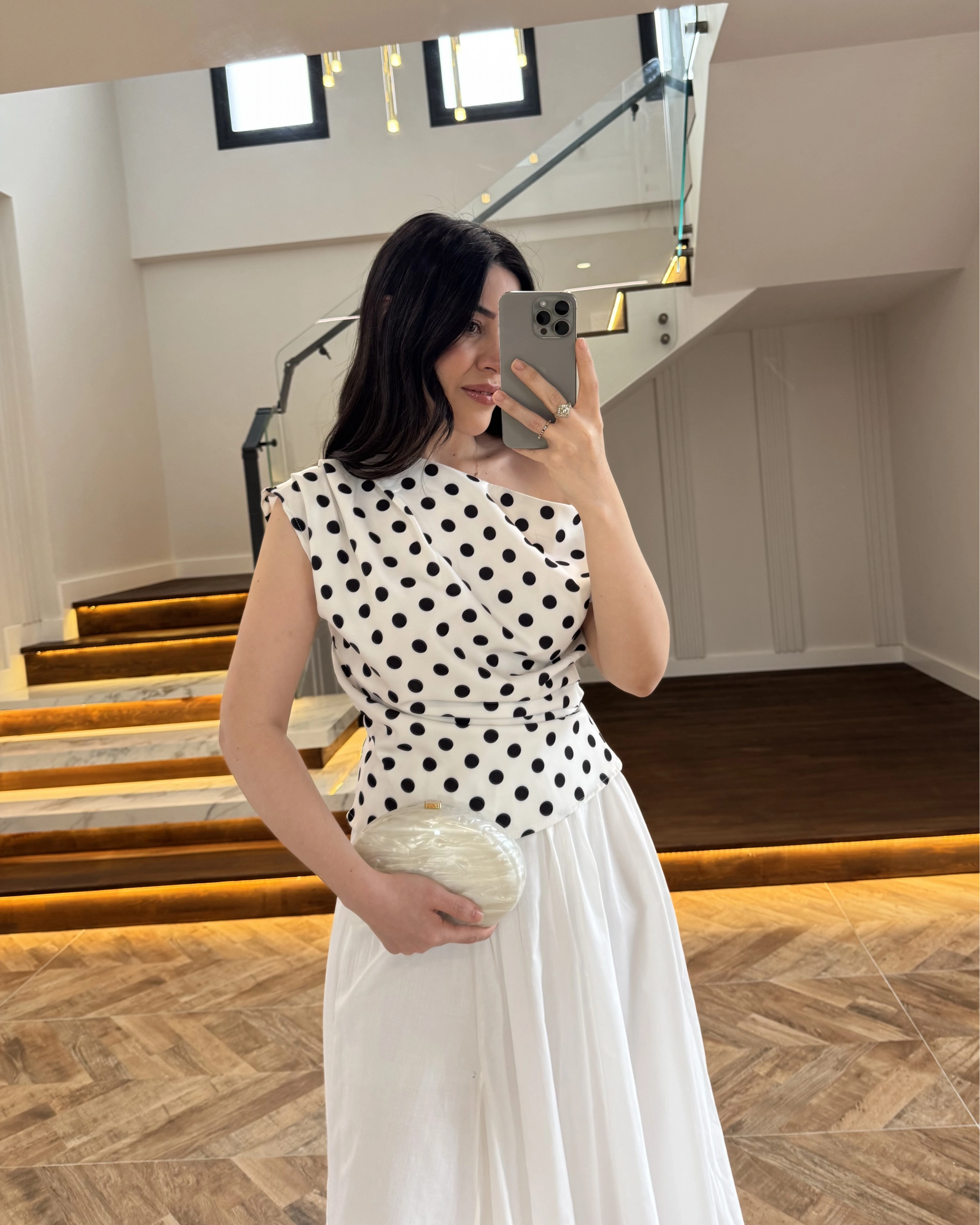 BEYAZ PUANTİYELİ BLUZ -71779