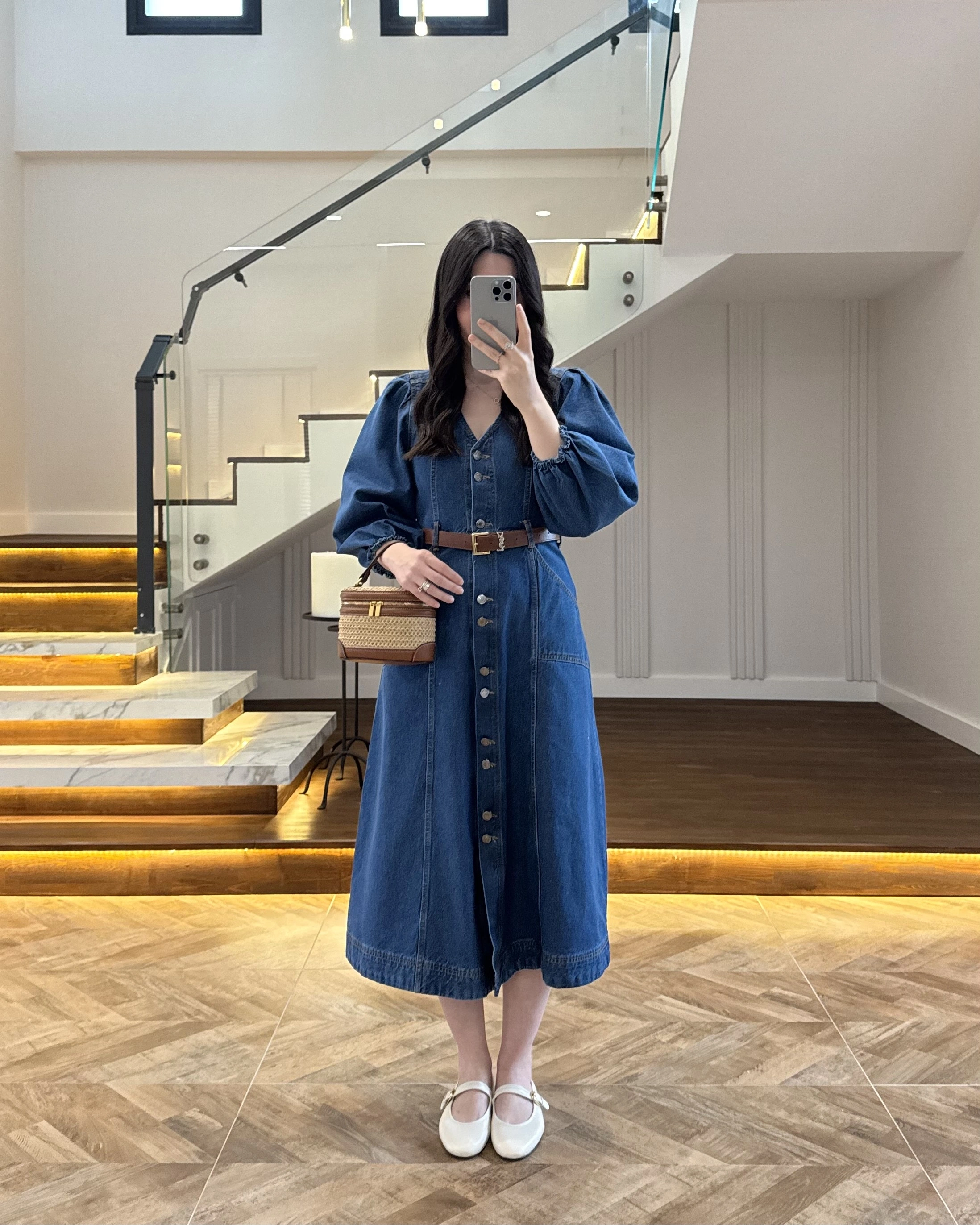 DENIM YARIM KOL ELBİSE -7240