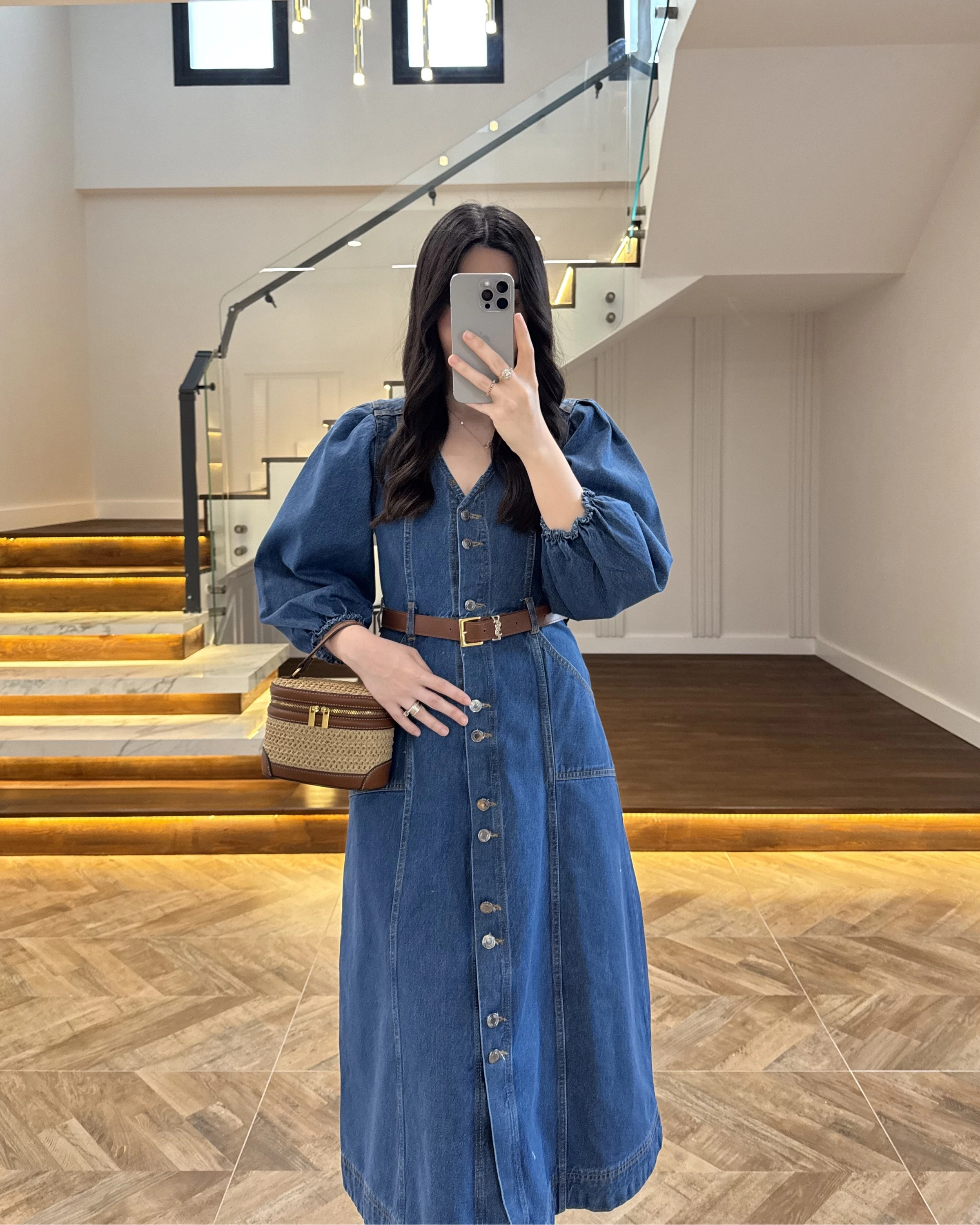 DENIM YARIM KOL ELBİSE -7240