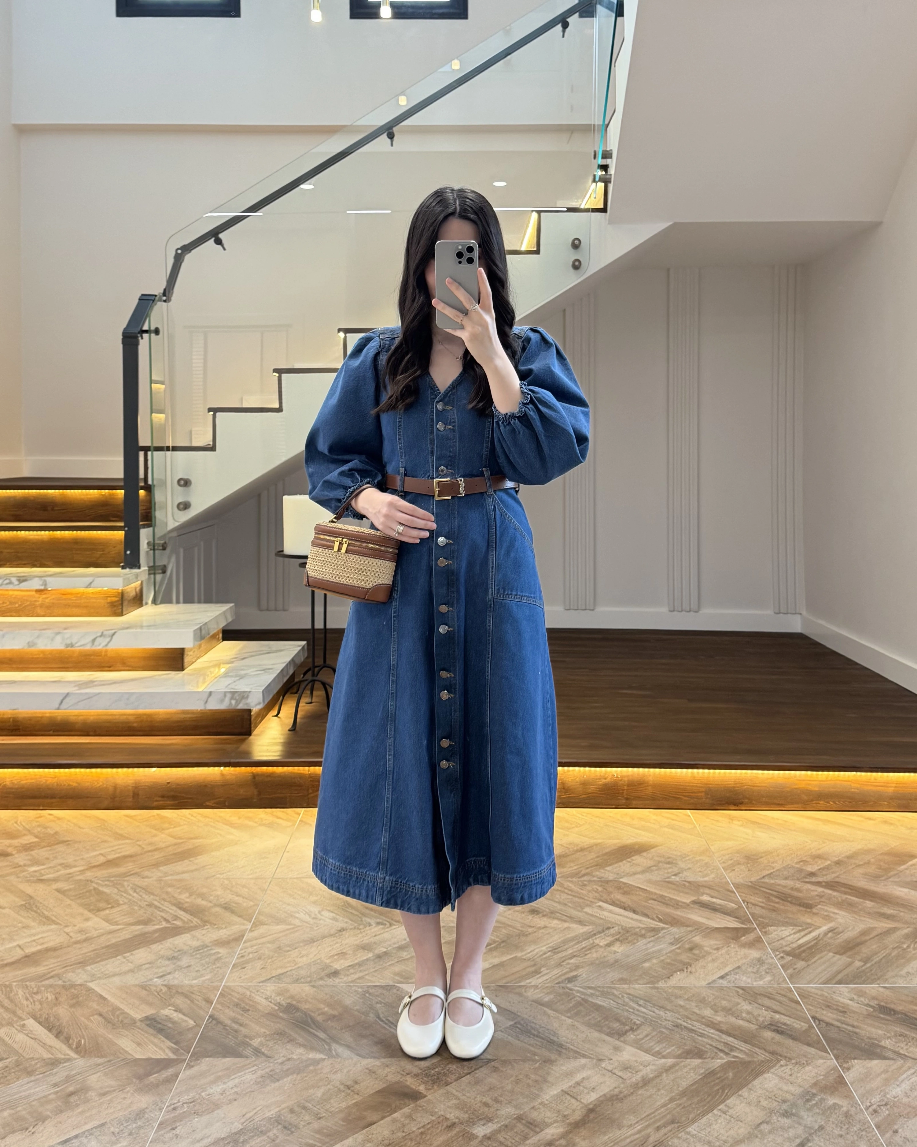 DENIM YARIM KOL ELBİSE -7240