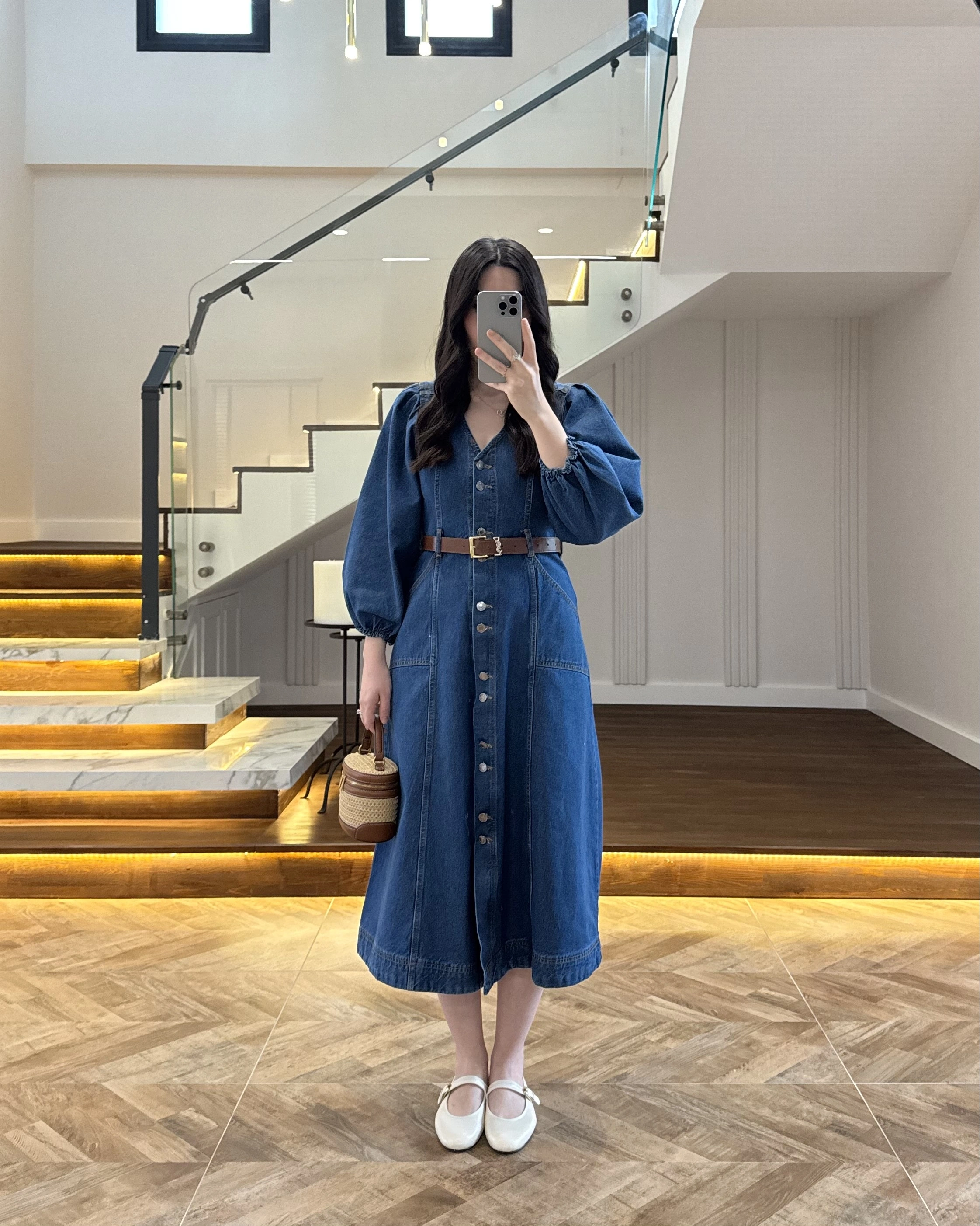 DENIM YARIM KOL ELBİSE -7240