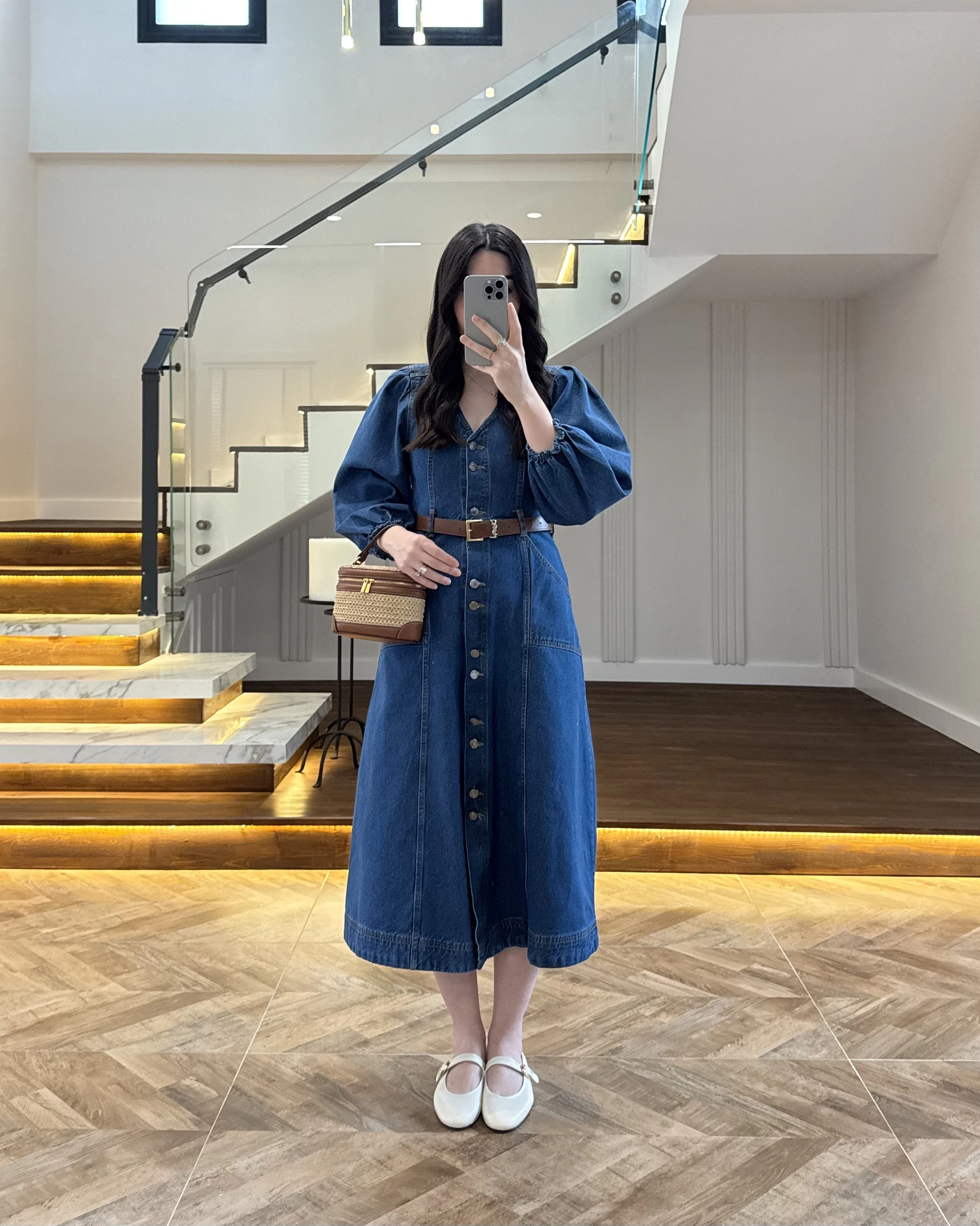 DENIM YARIM KOL ELBİSE -7240