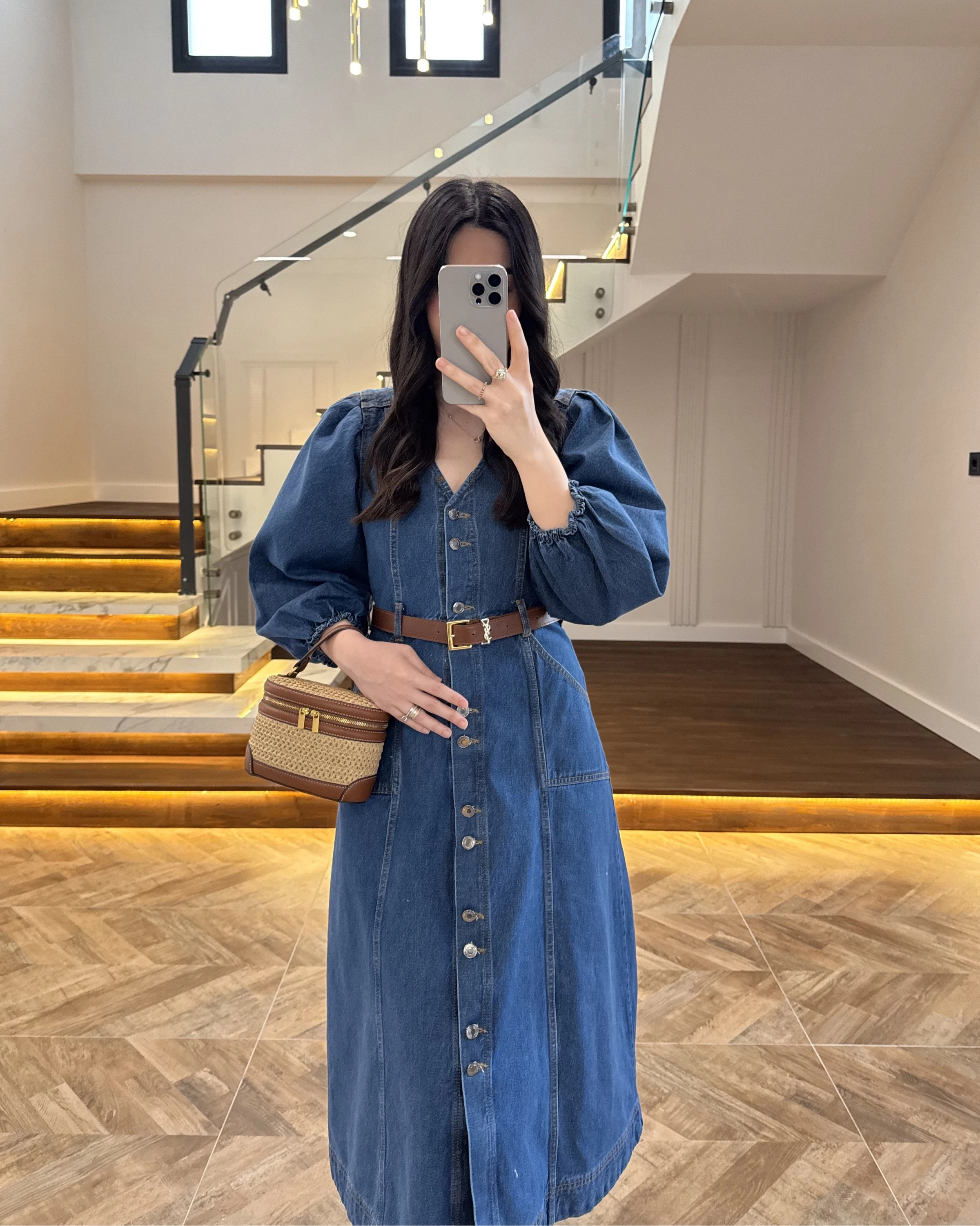 DENIM YARIM KOL ELBİSE -7240