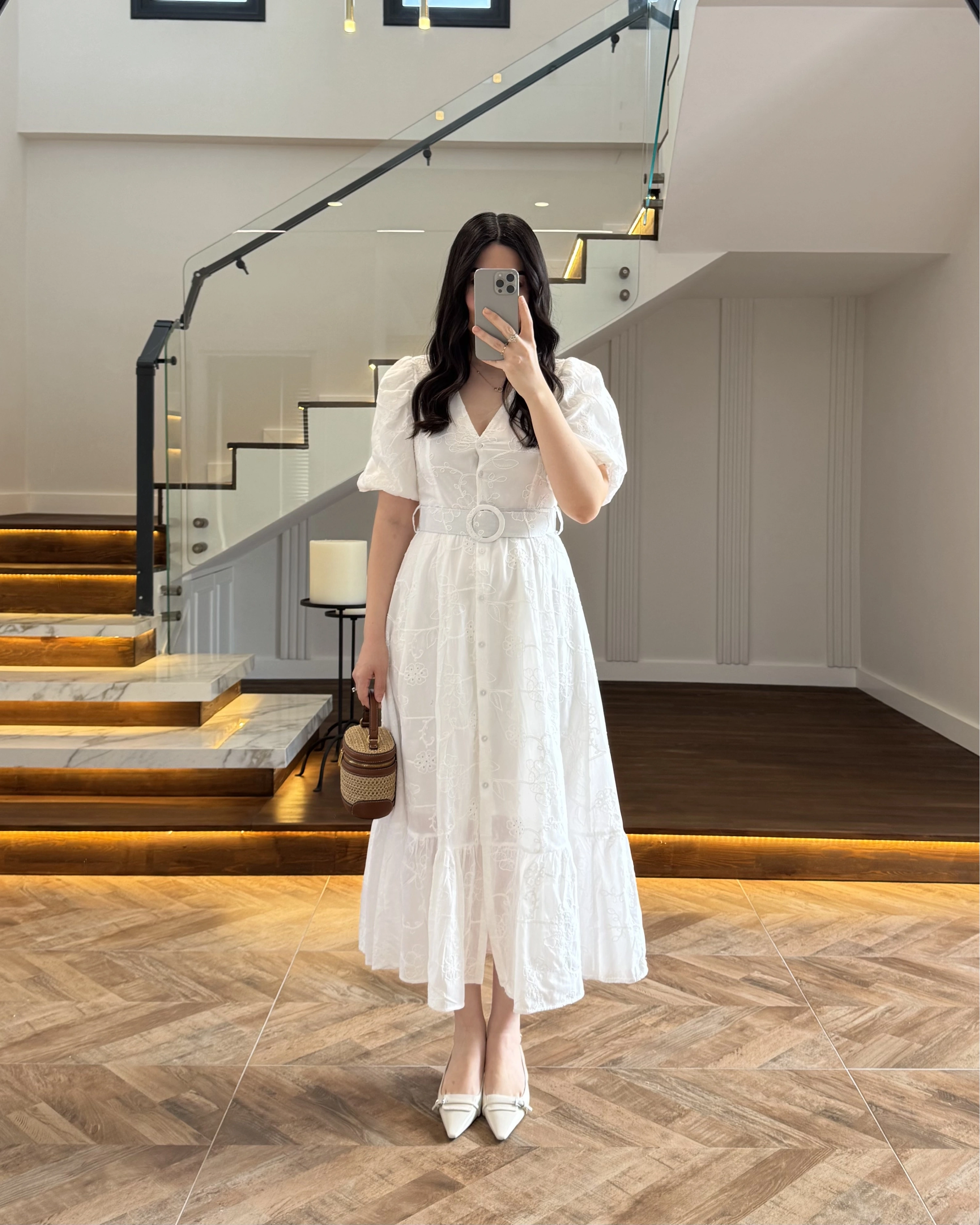 BALON KOL V YAKA ÇİÇEK BASKILI ELBİSE - 3076