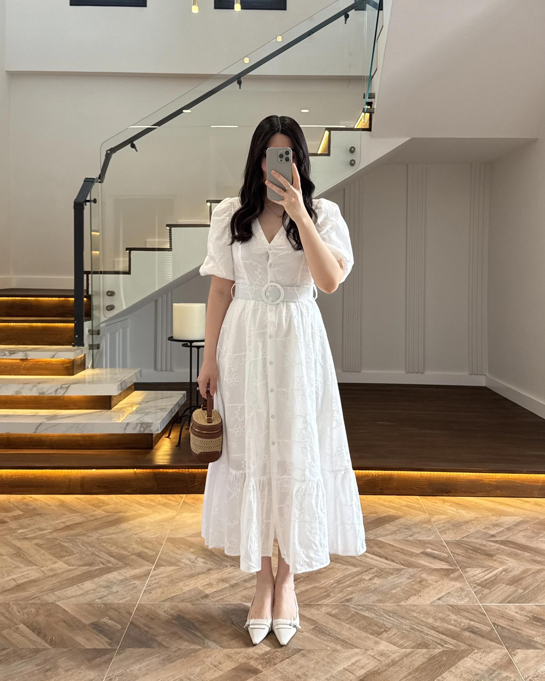 BALON KOL V YAKA ÇİÇEK BASKILI ELBİSE - 3076