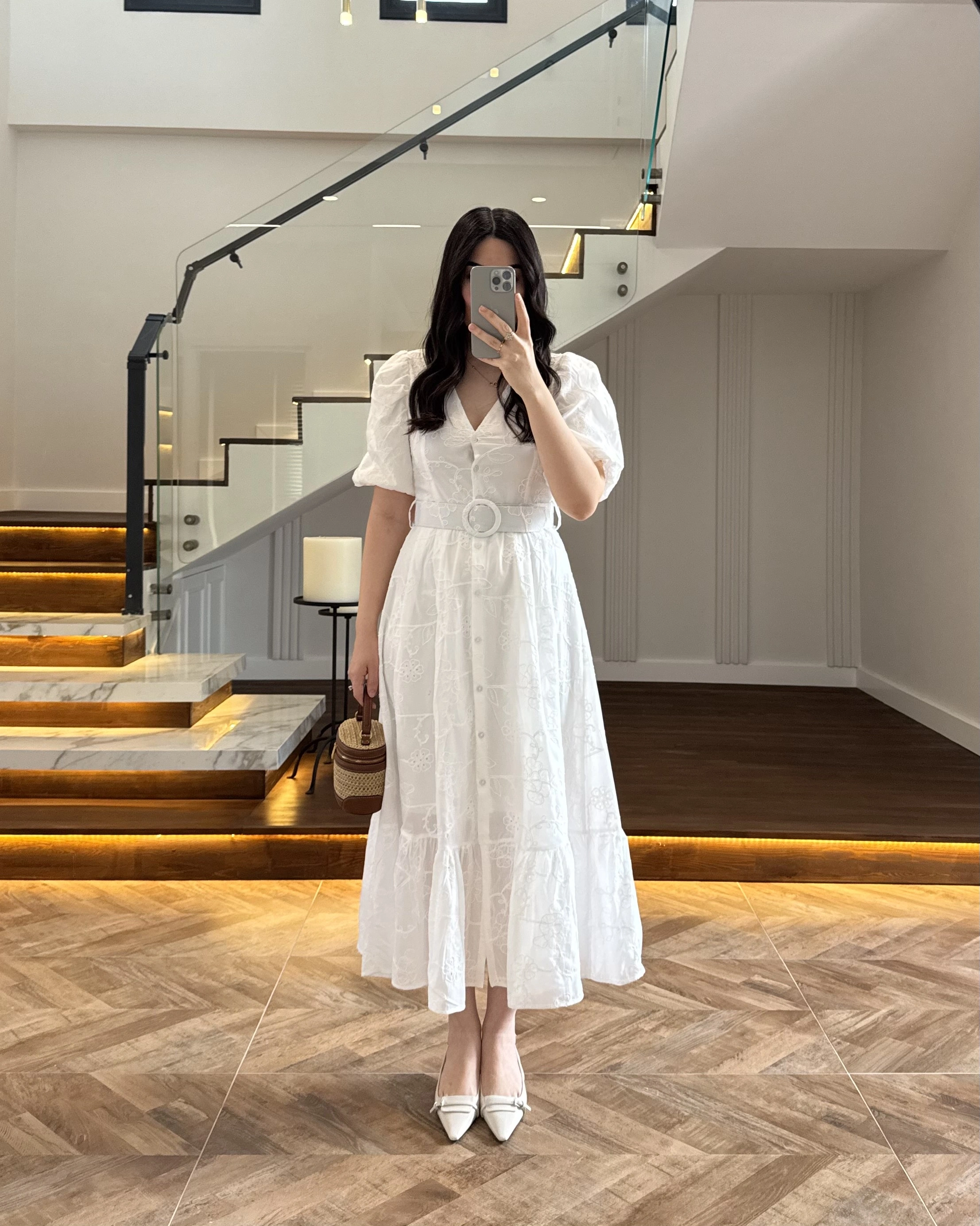 BALON KOL V YAKA ÇİÇEK BASKILI ELBİSE - 3076