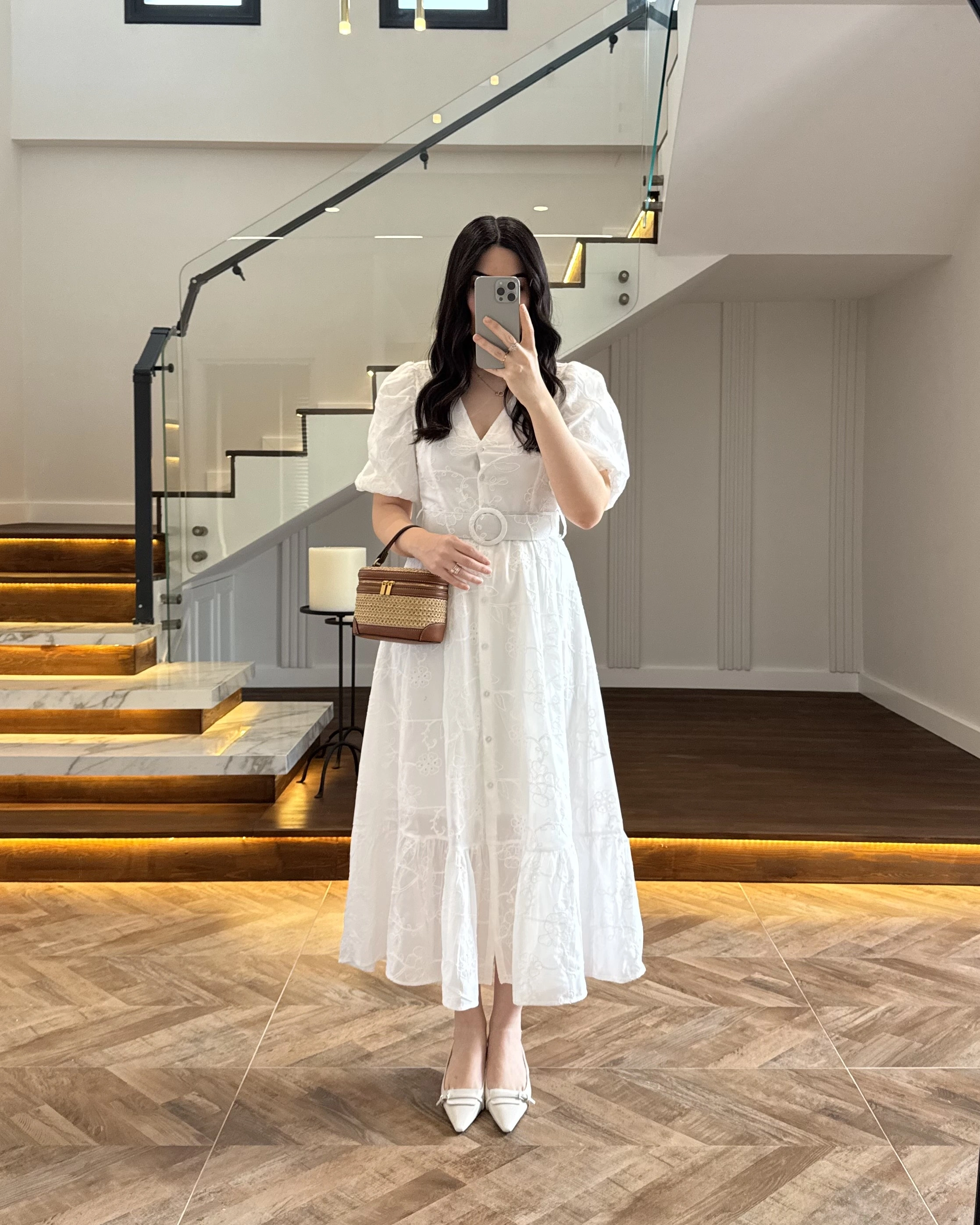 BALON KOL V YAKA ÇİÇEK BASKILI ELBİSE - 3076