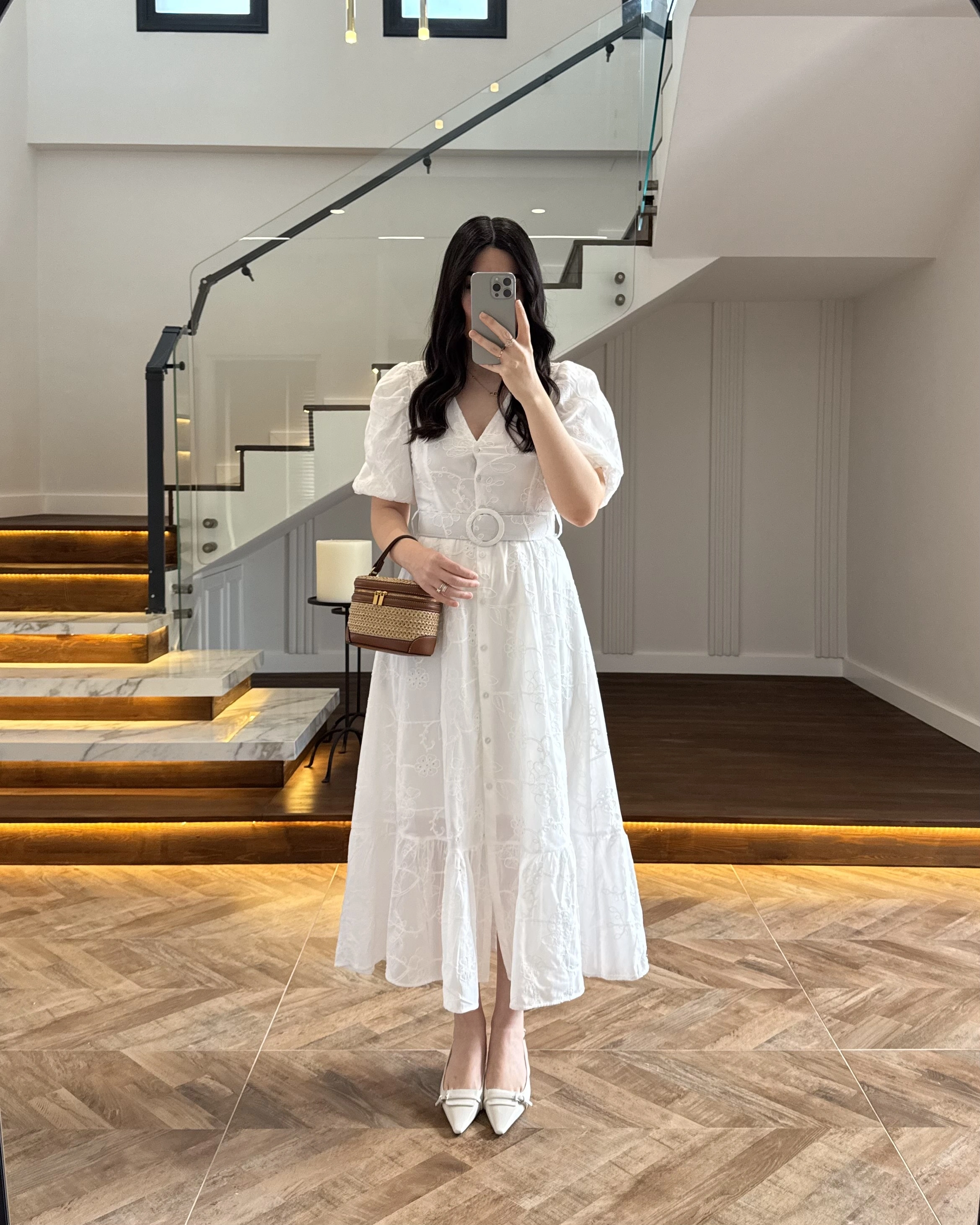 BALON KOL V YAKA ÇİÇEK BASKILI ELBİSE - 3076