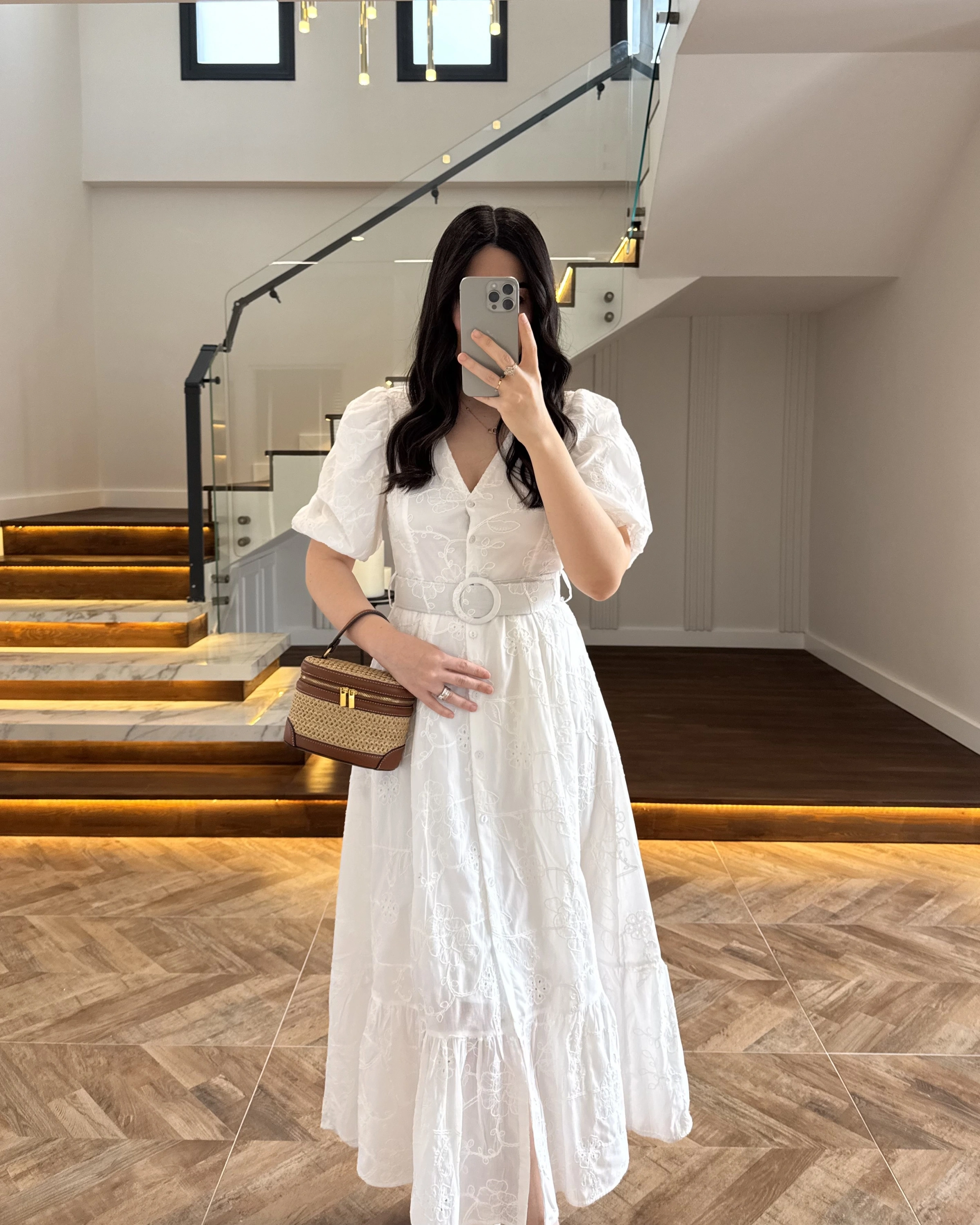 BALON KOL V YAKA ÇİÇEK BASKILI ELBİSE - 3076