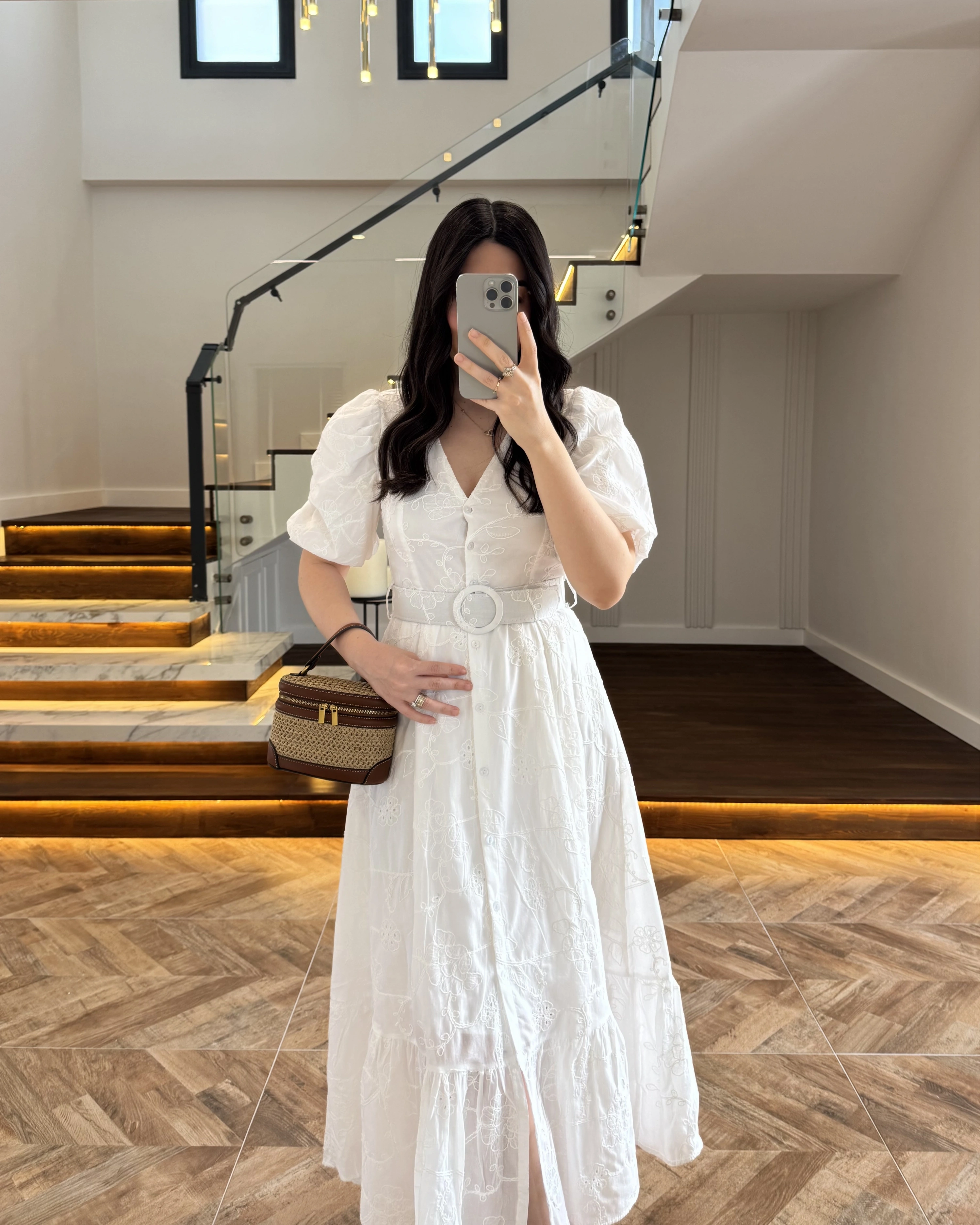 BALON KOL V YAKA ÇİÇEK BASKILI ELBİSE - 3076