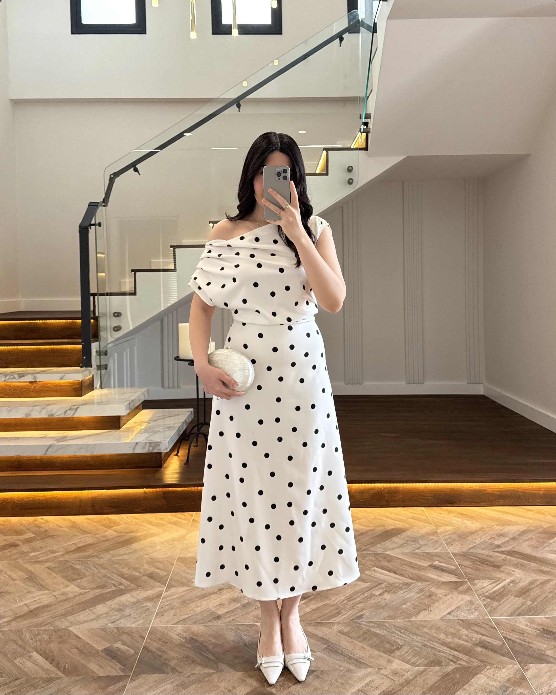 ( ÖN SİPARİŞTİR) PUANTİYELİ KAYIK YAKA ELBİSE-8708