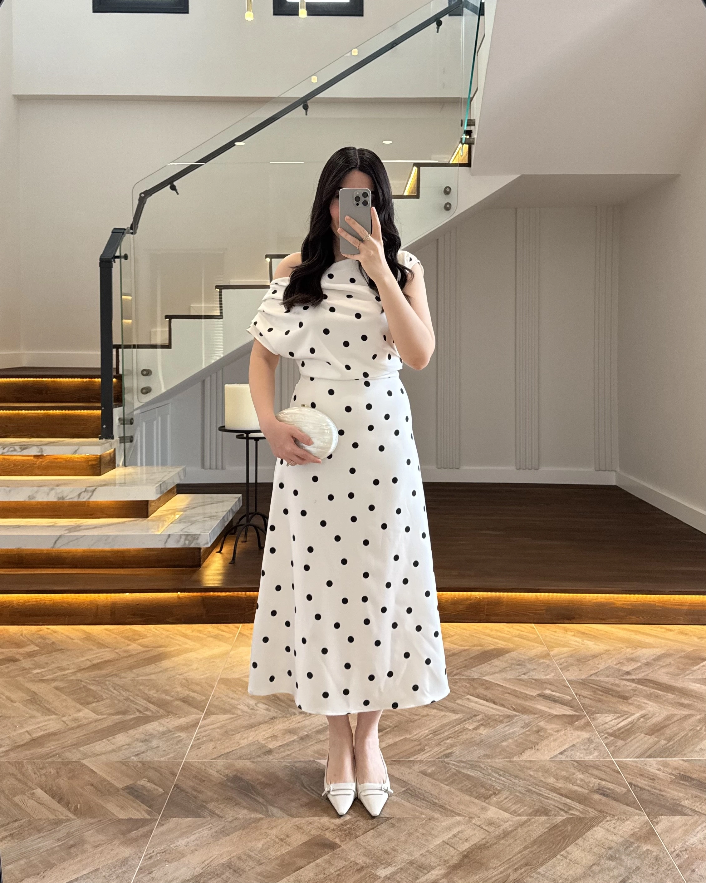 ( ÖN SİPARİŞTİR) PUANTİYELİ KAYIK YAKA ELBİSE-8708