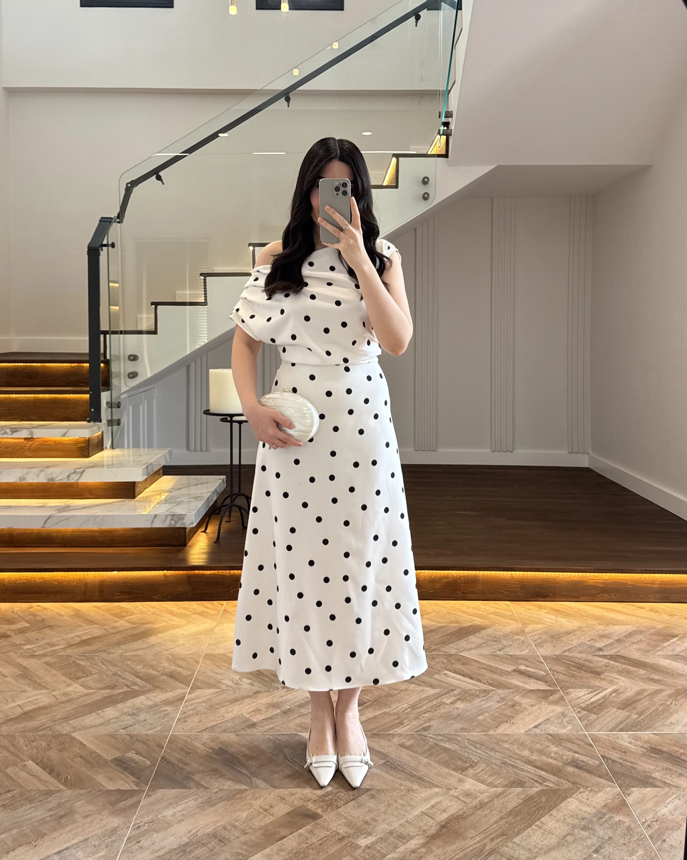 ( ÖN SİPARİŞTİR) PUANTİYELİ KAYIK YAKA ELBİSE-8708