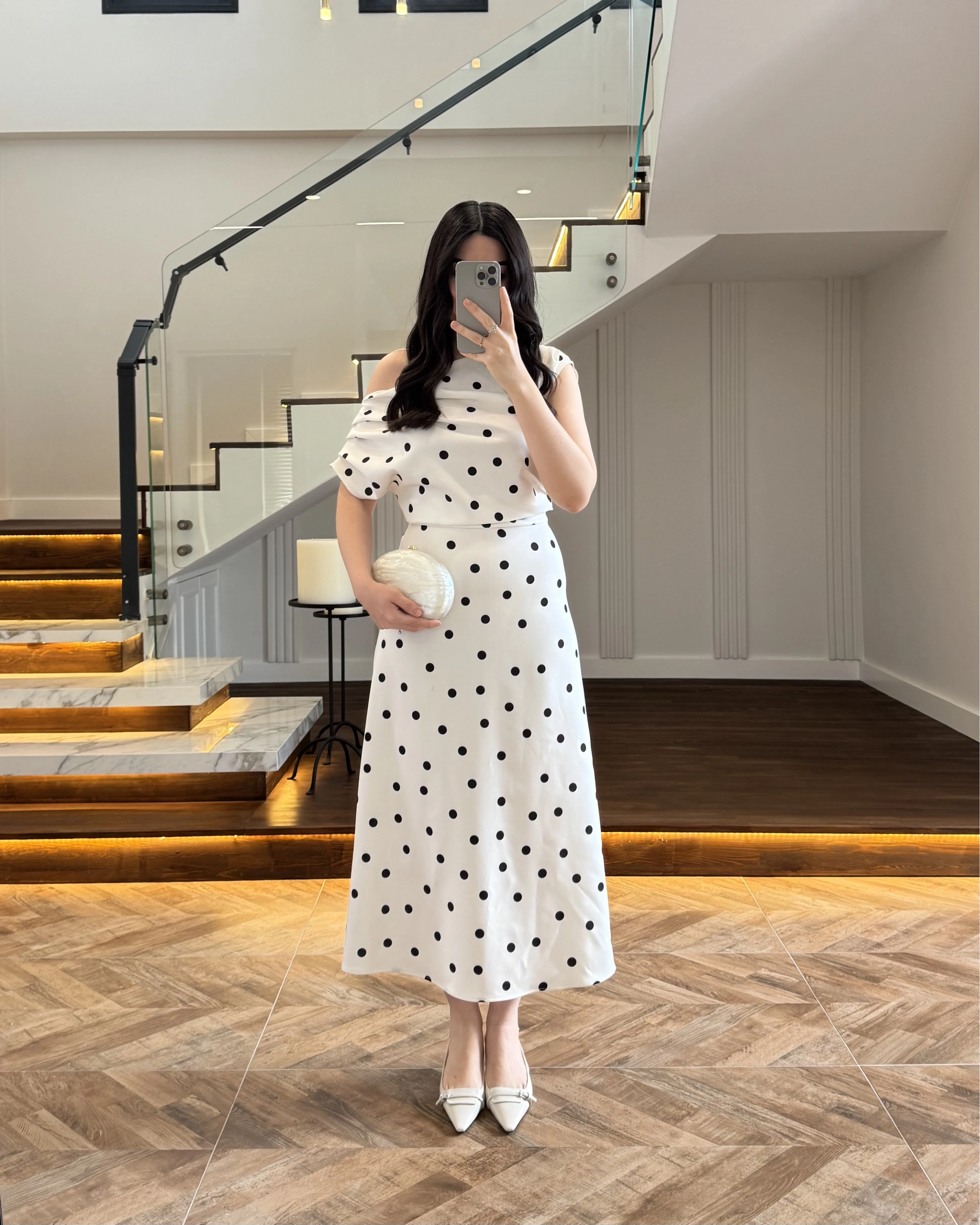 ( ÖN SİPARİŞTİR) PUANTİYELİ KAYIK YAKA ELBİSE-8708