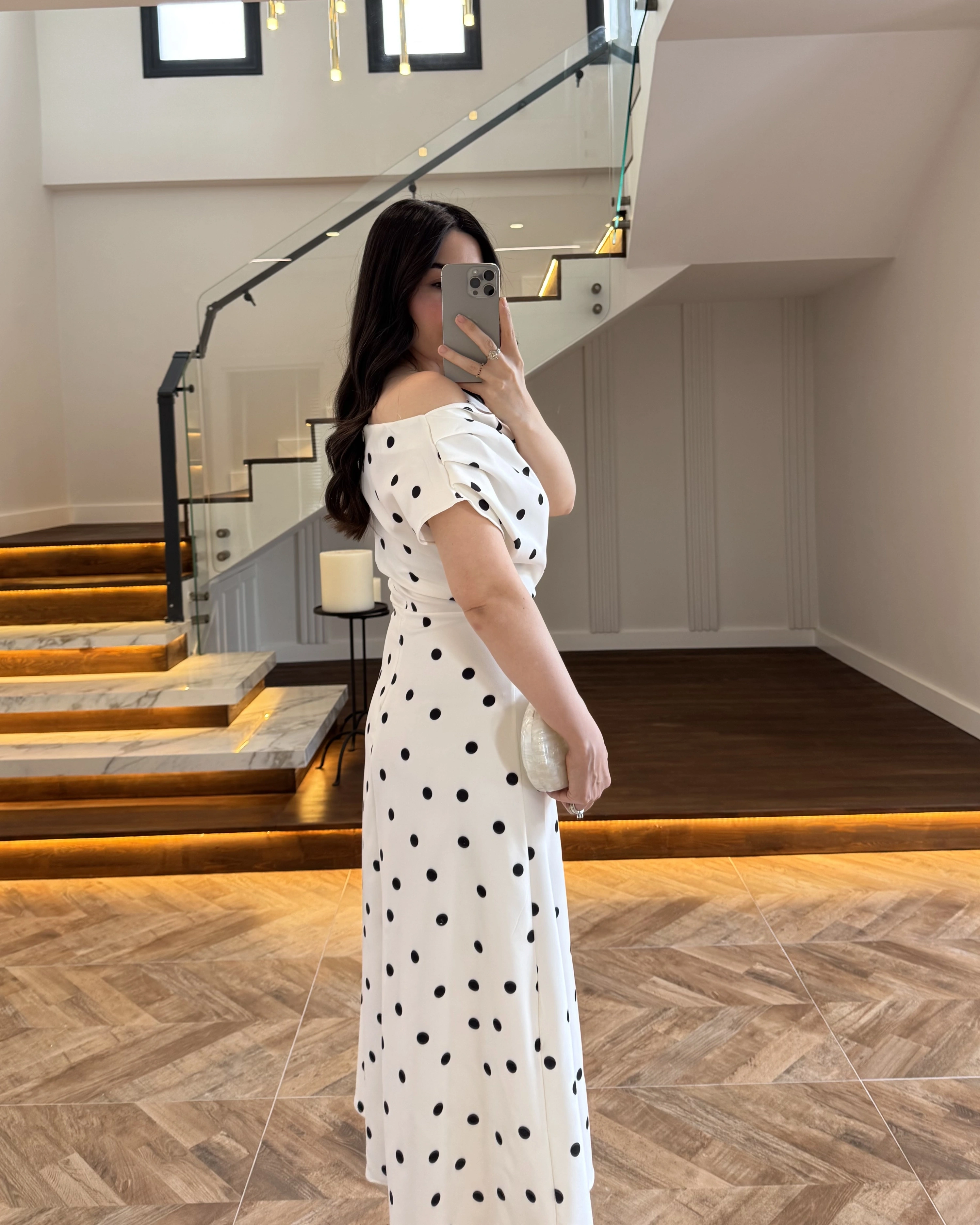 ( ÖN SİPARİŞTİR) PUANTİYELİ KAYIK YAKA ELBİSE-8708