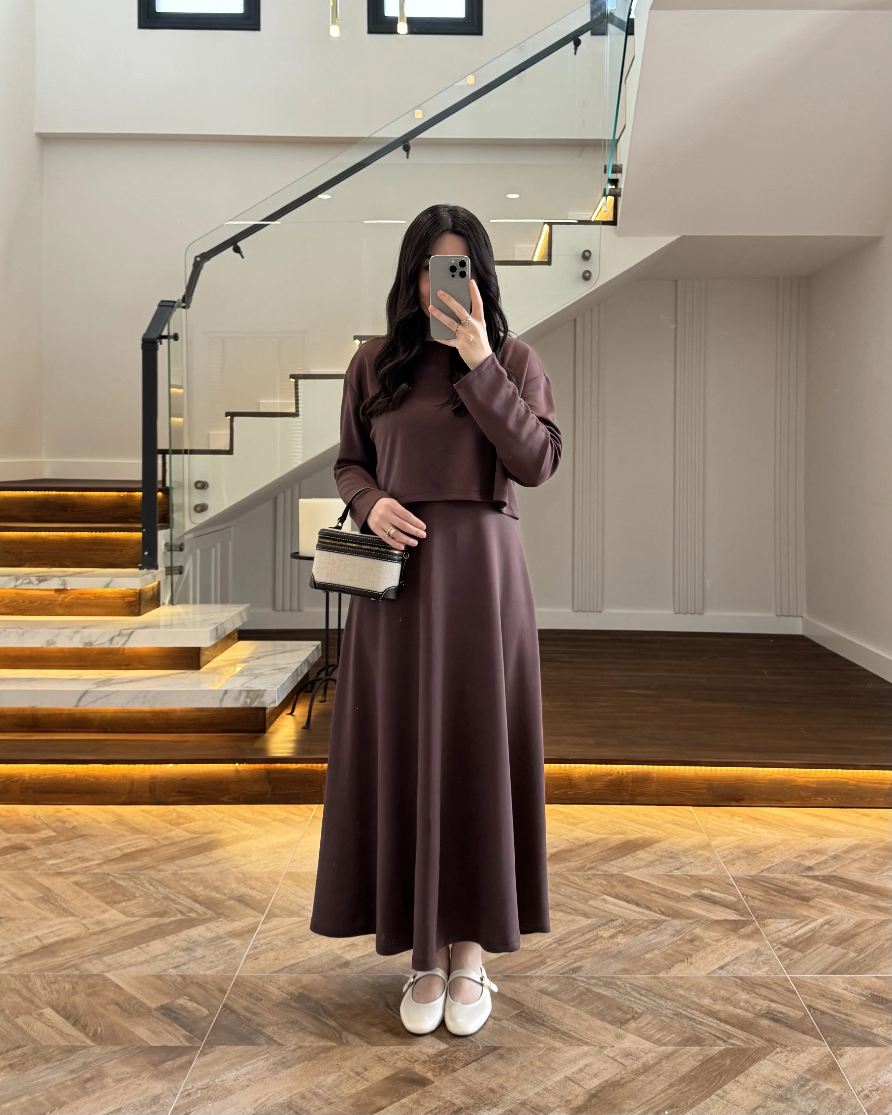 KAHVERENGİ MODAL İKİLİ ELBİSE -4064