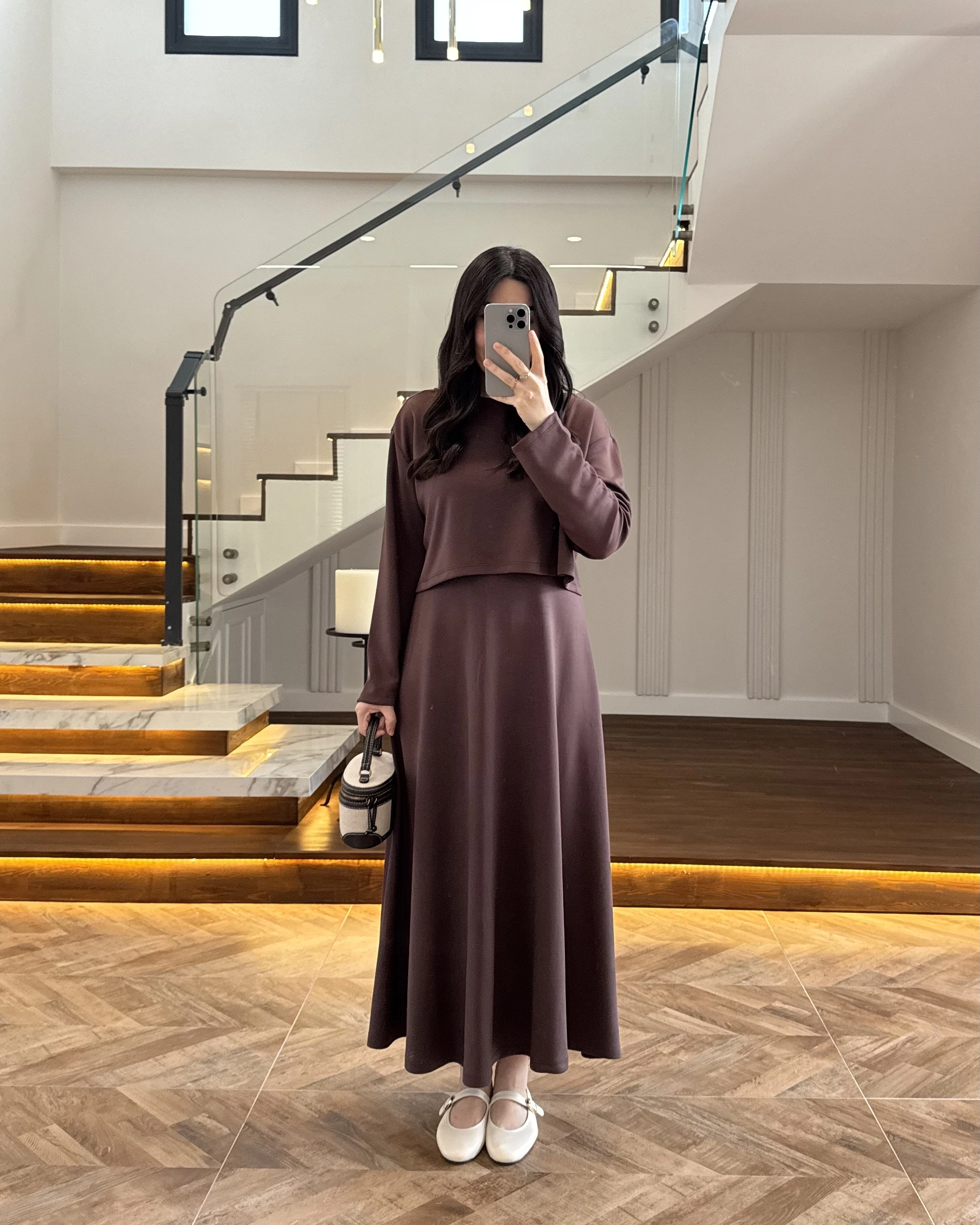 KAHVERENGİ MODAL İKİLİ ELBİSE -4064