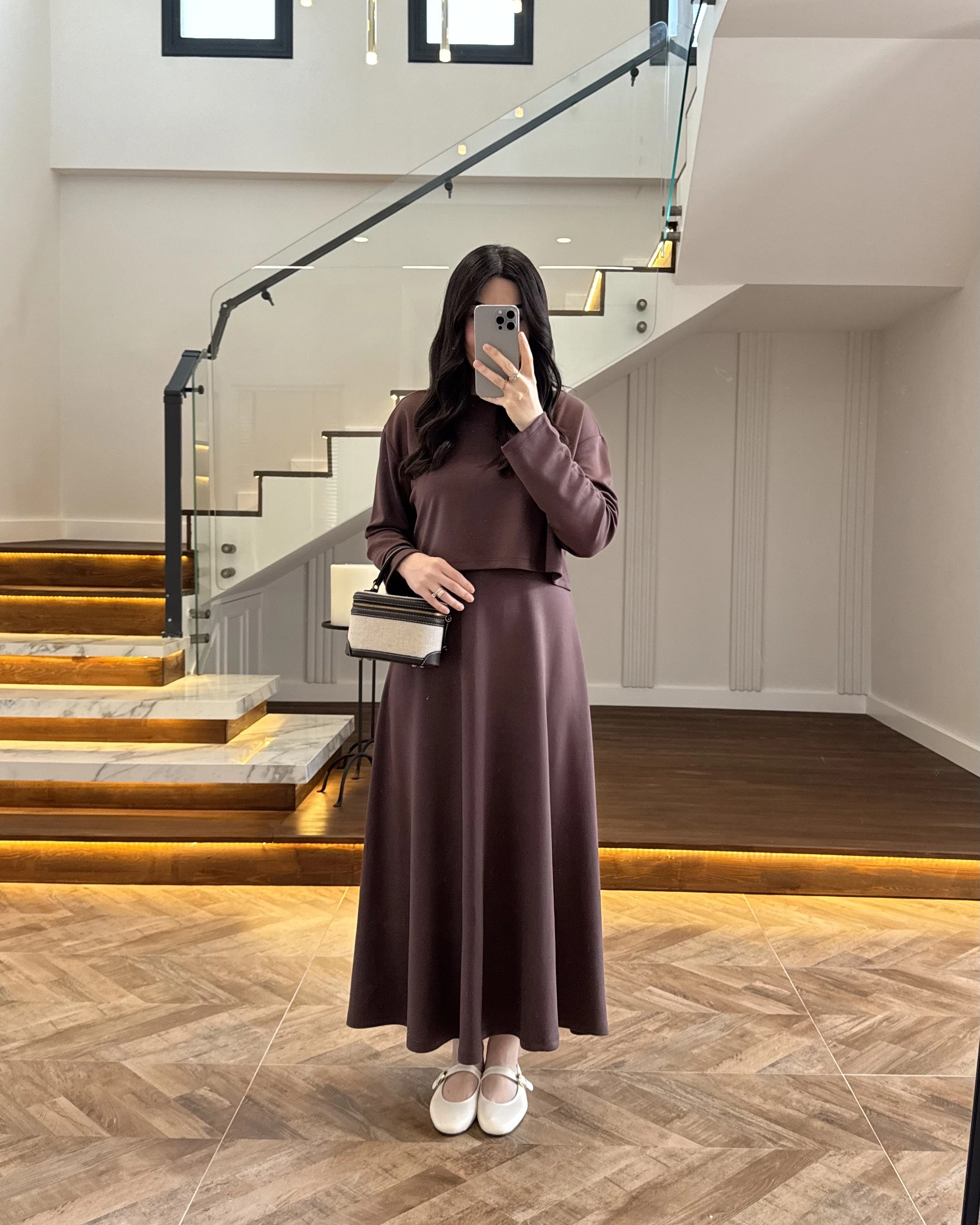 KAHVERENGİ MODAL İKİLİ ELBİSE -4064