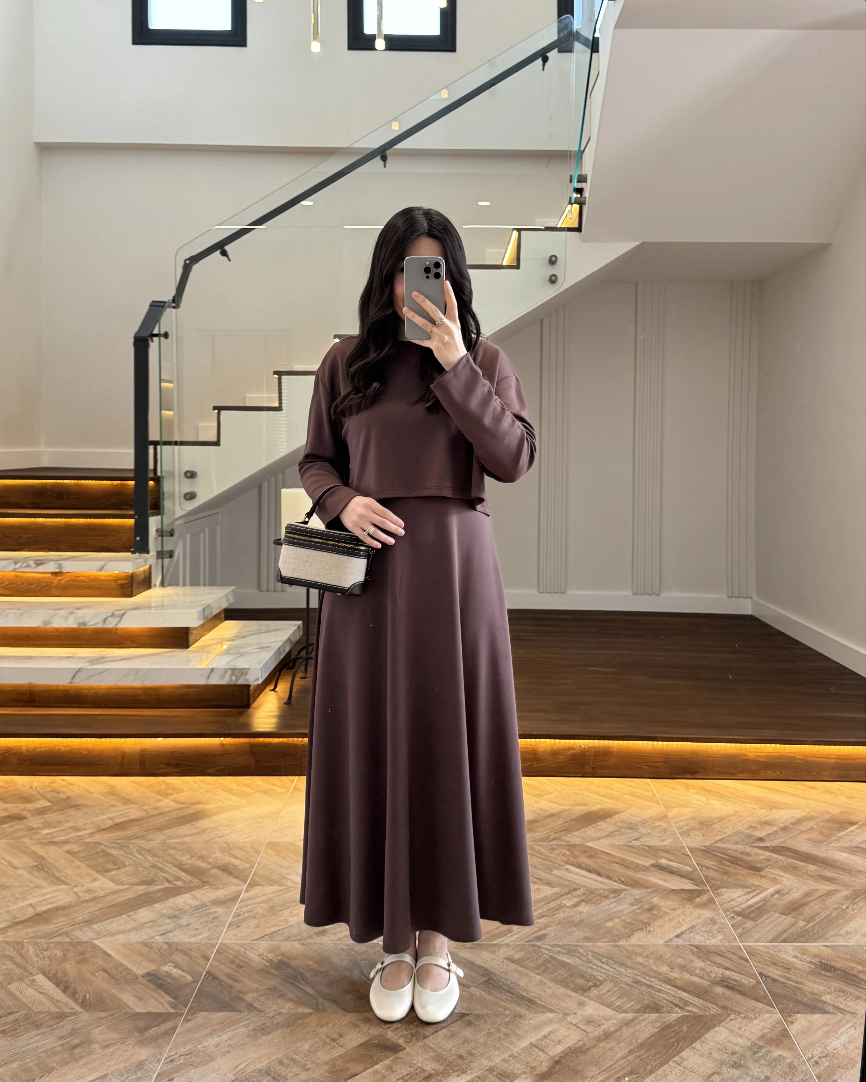 KAHVERENGİ MODAL İKİLİ ELBİSE -4064