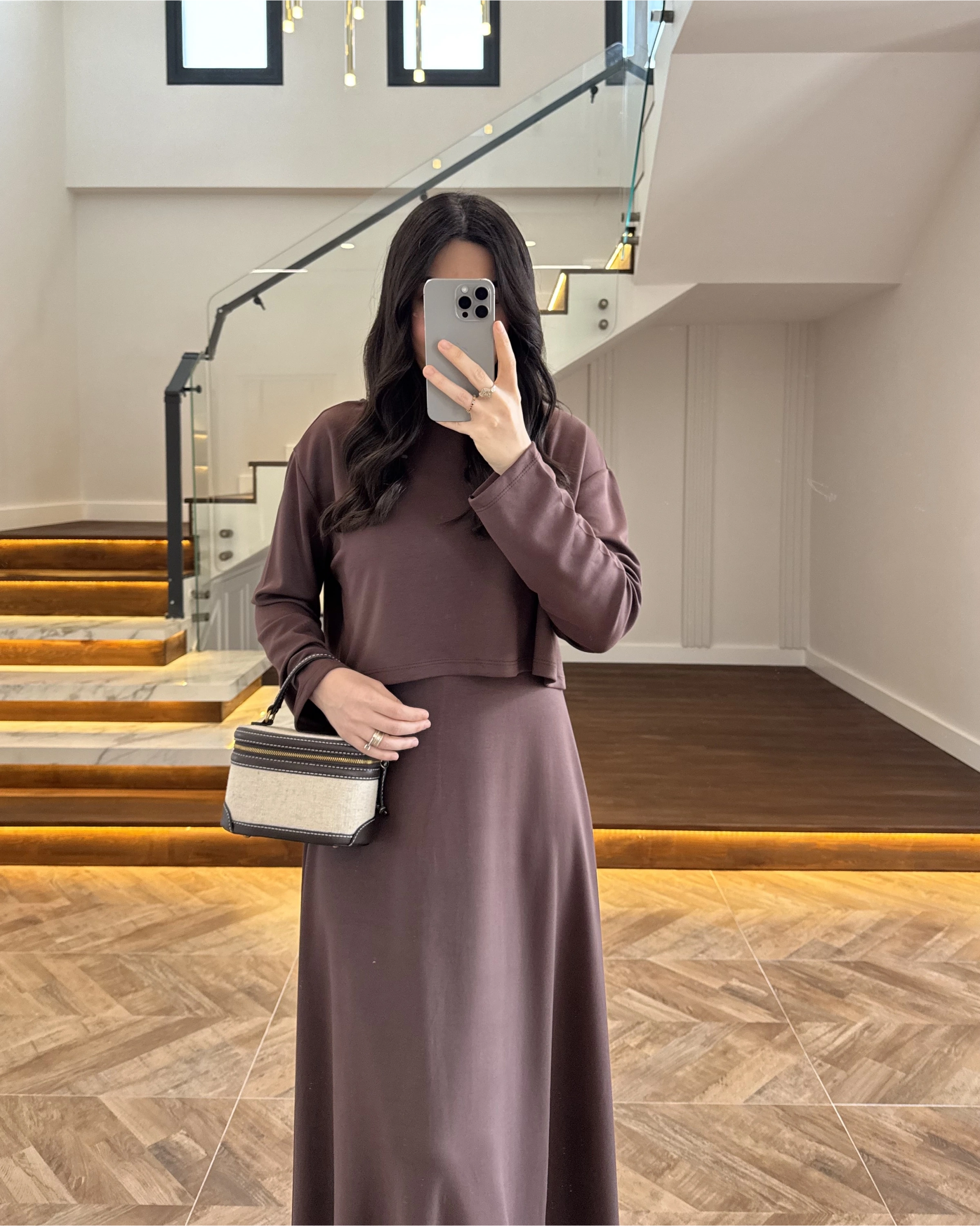 KAHVERENGİ MODAL İKİLİ ELBİSE -4064