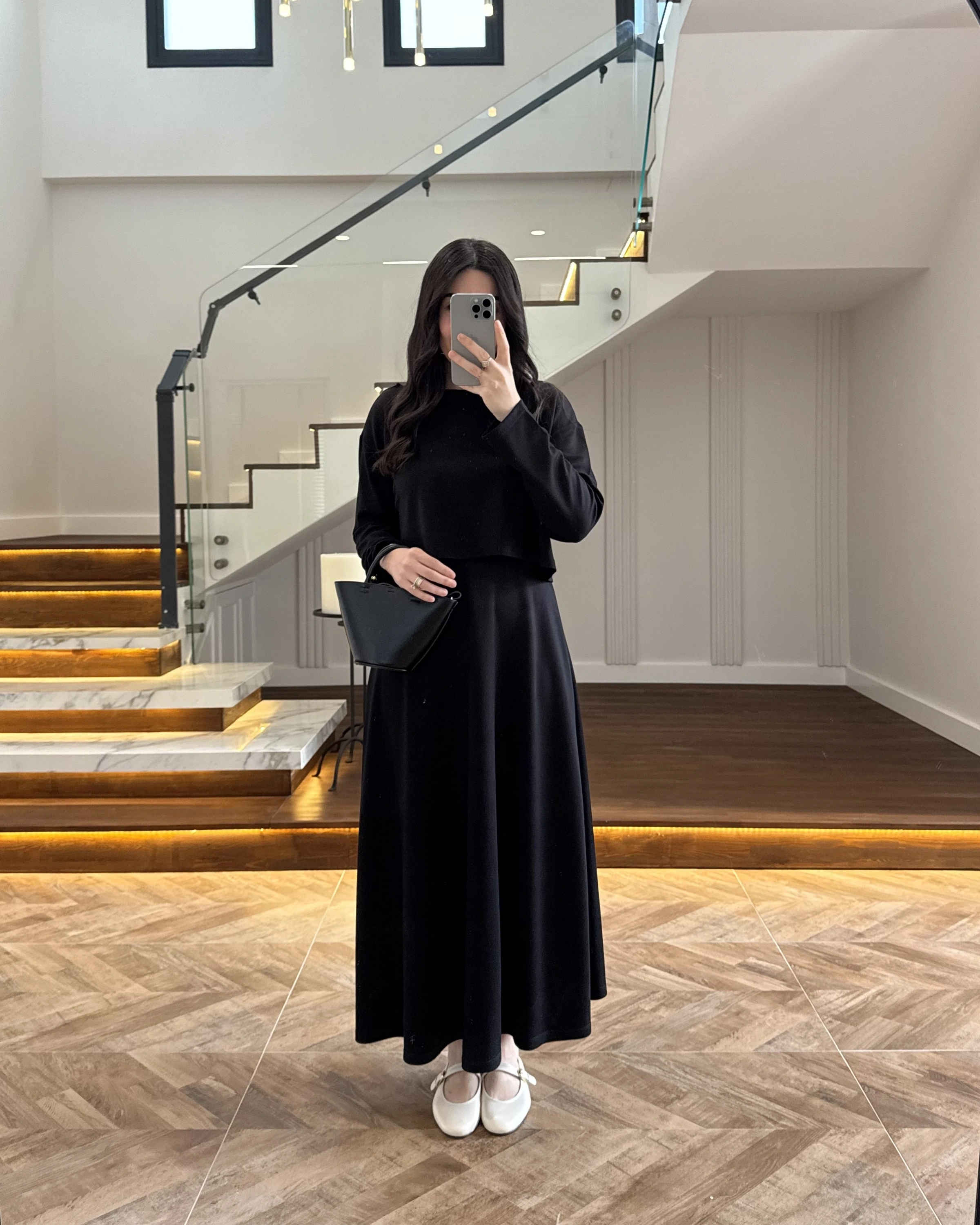 SİYAH MODAL İKİLİ ELBİSE -4064